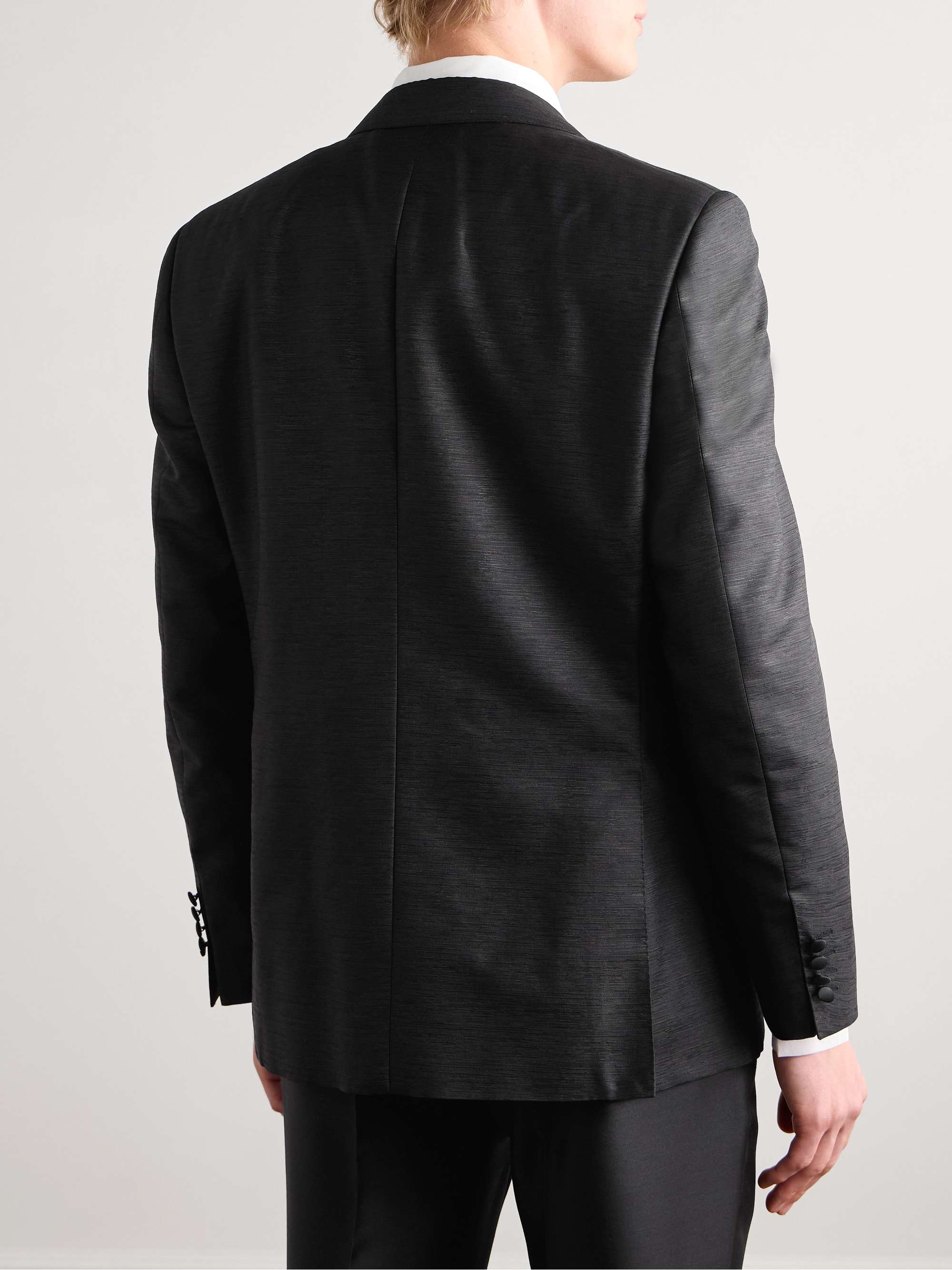 Slim-Fit Satin-Trimmed Slubbed Wool and Silk-Blend Tuxedo Jacket view