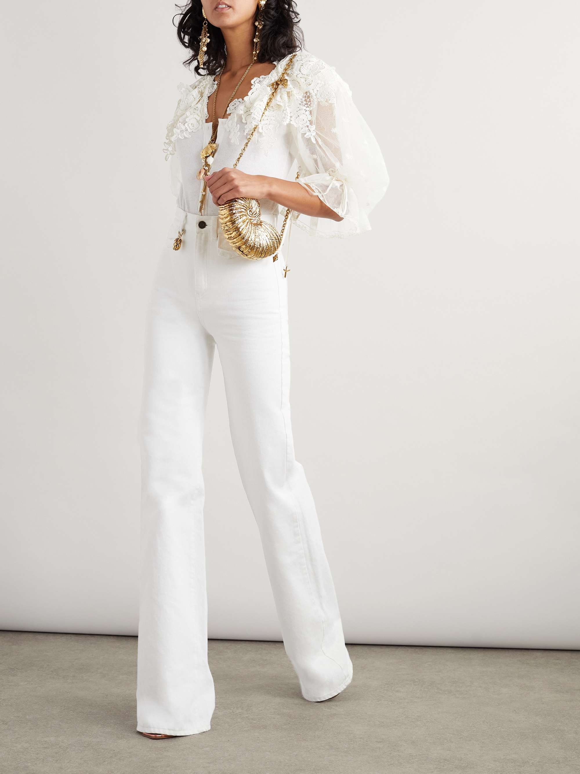 Embellished lace-trimmed cotton bodysuit view