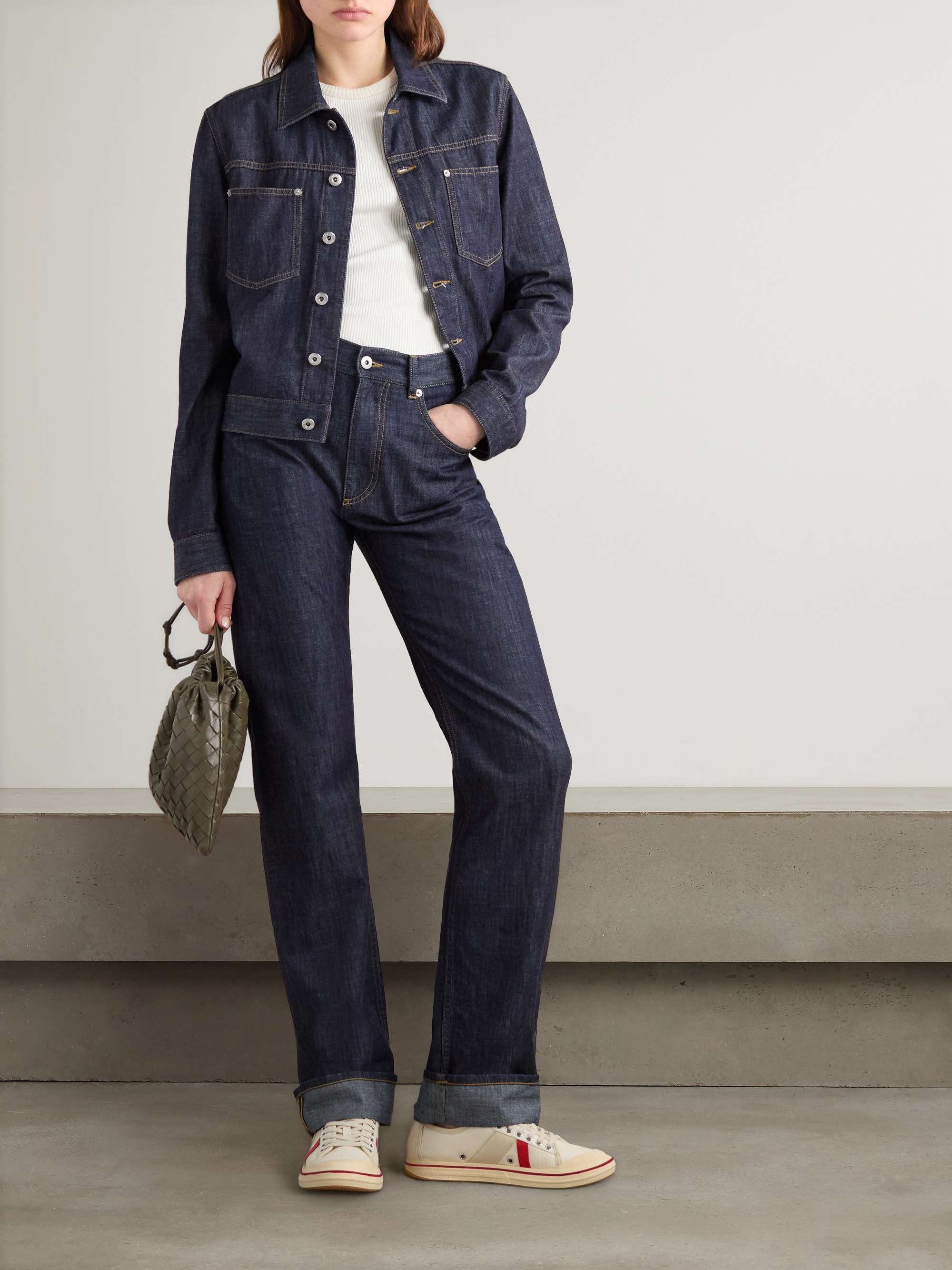 Intrecciato suede-trimmed denim jacket view