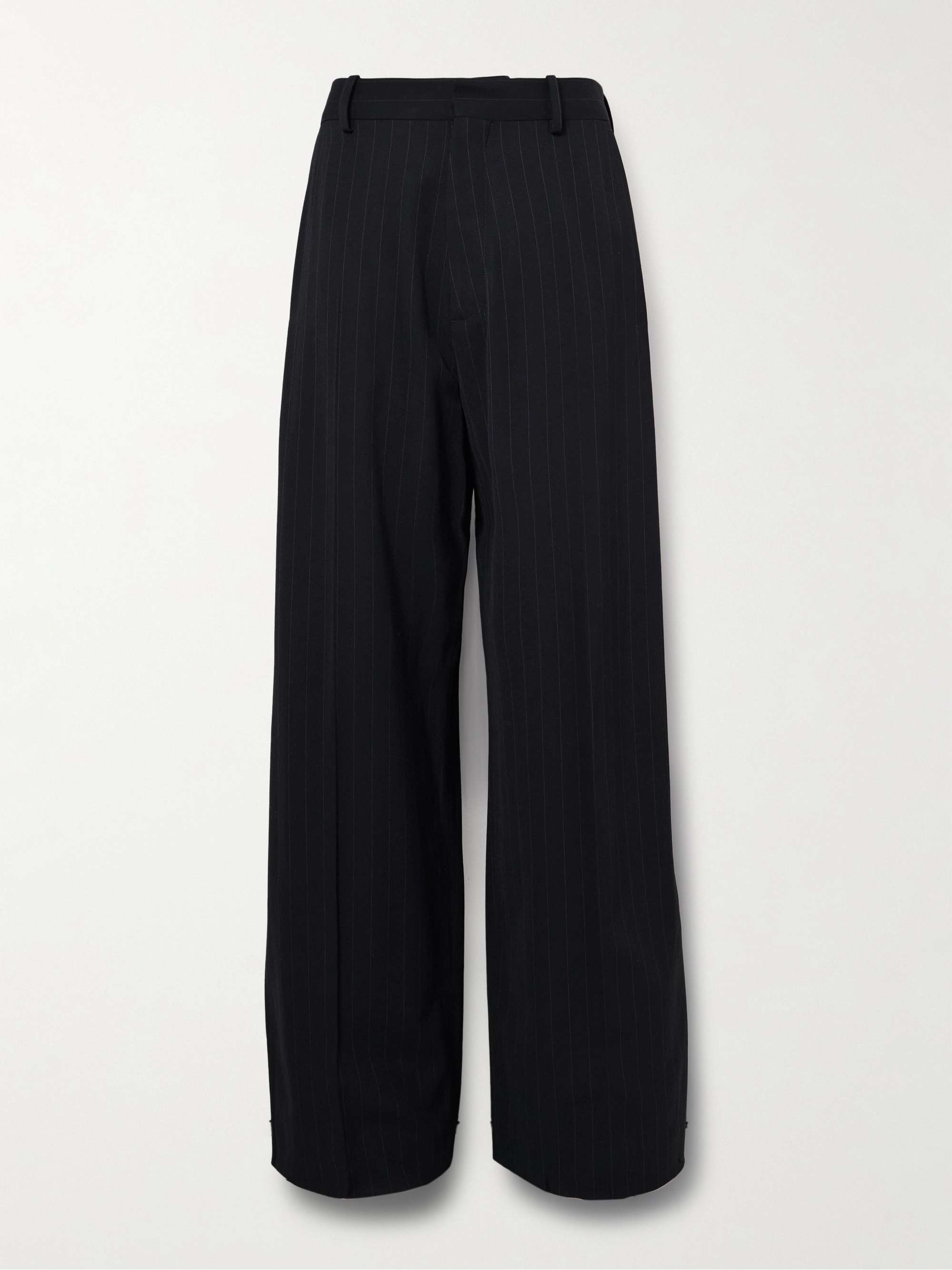 Wide-Leg Pinstriped Twill Trousers view