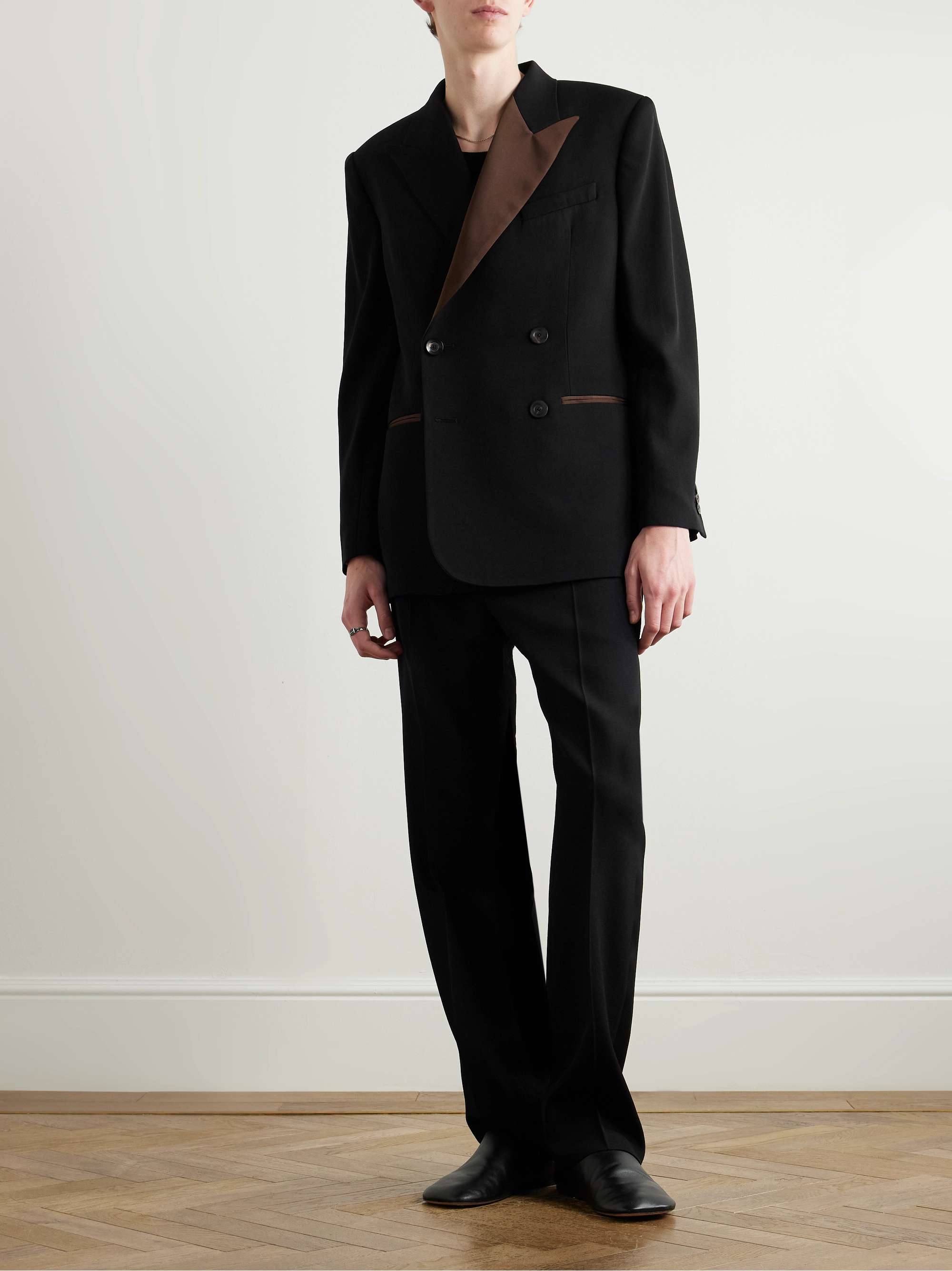 Straight-Leg Satin-Trimmed Grain De Poudre Wool Trousers view