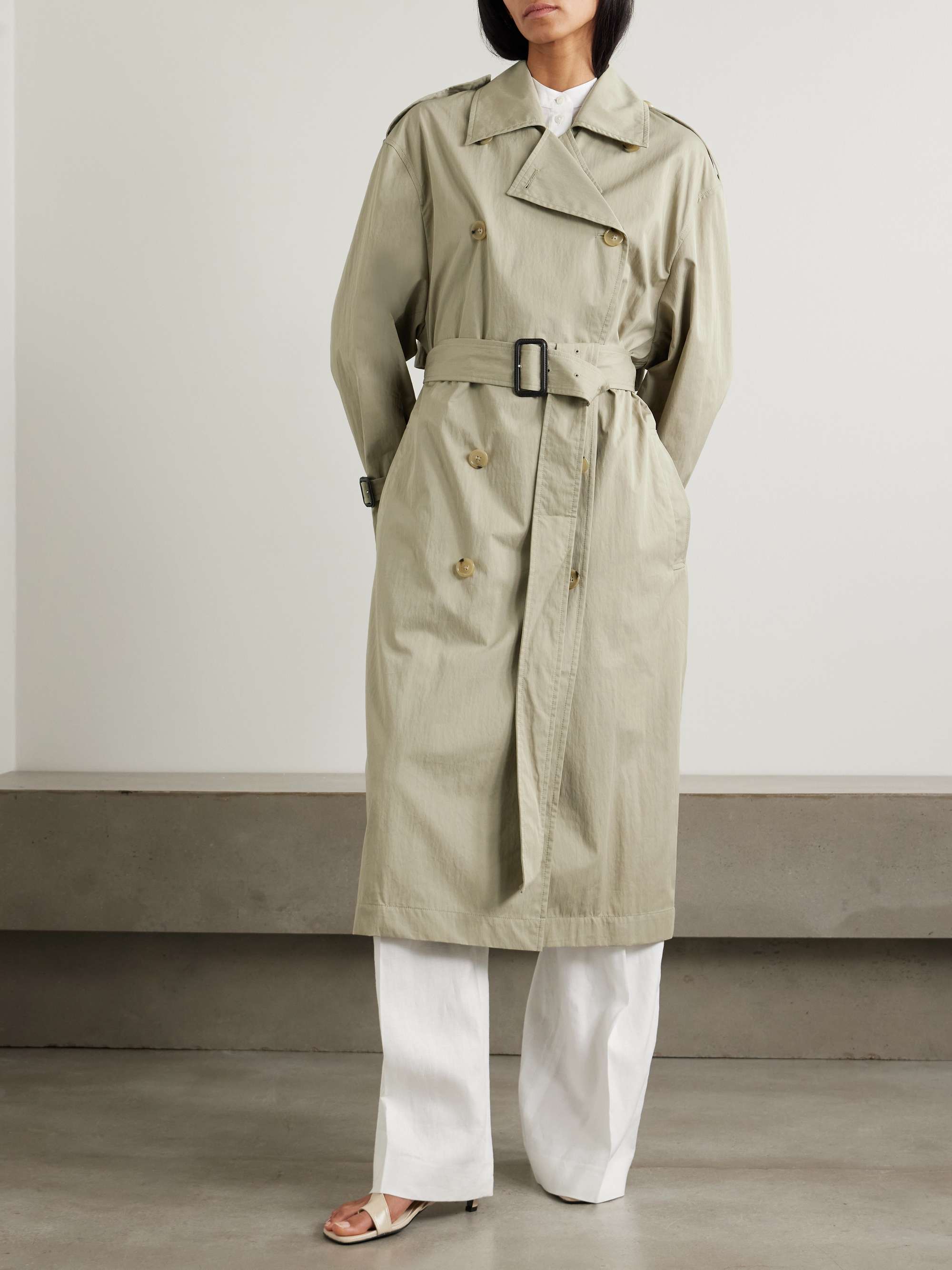 Belted organic cotton-blend trench coat view