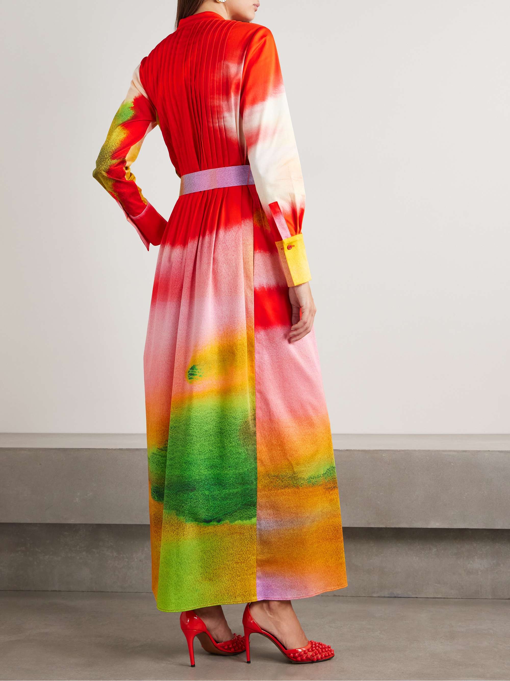 Belted pintucked printed cotton-blend poplin maxi dress view