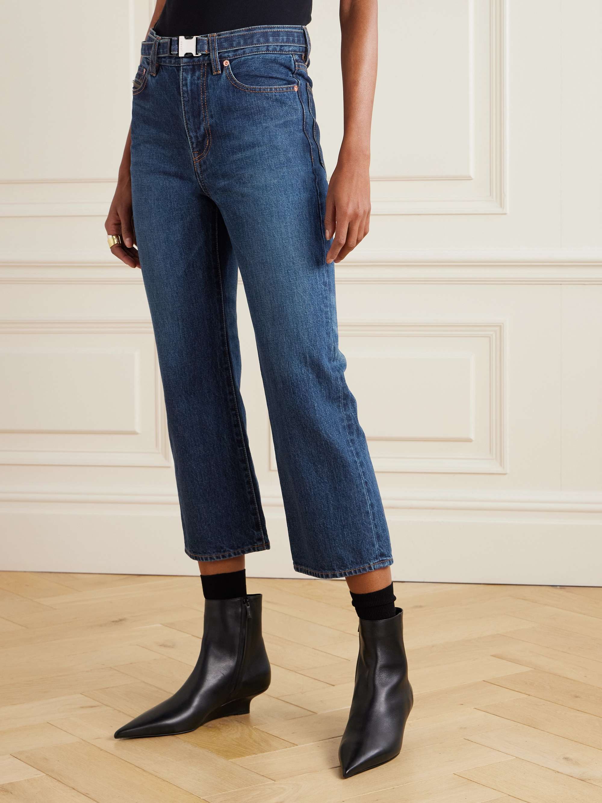 Belted bootcut jeans view