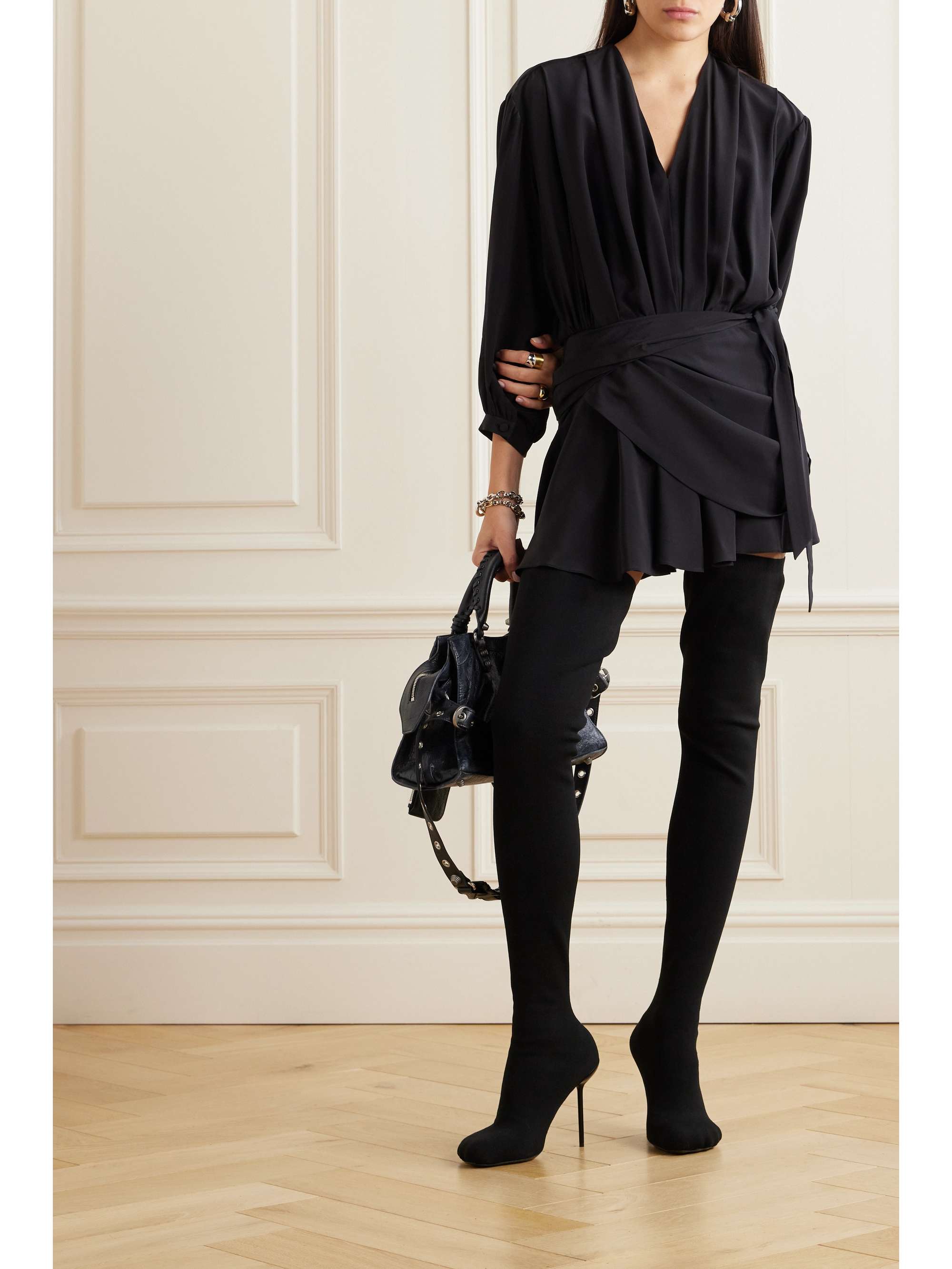 Draped wrap-effect silk crepe de chine mini dress view