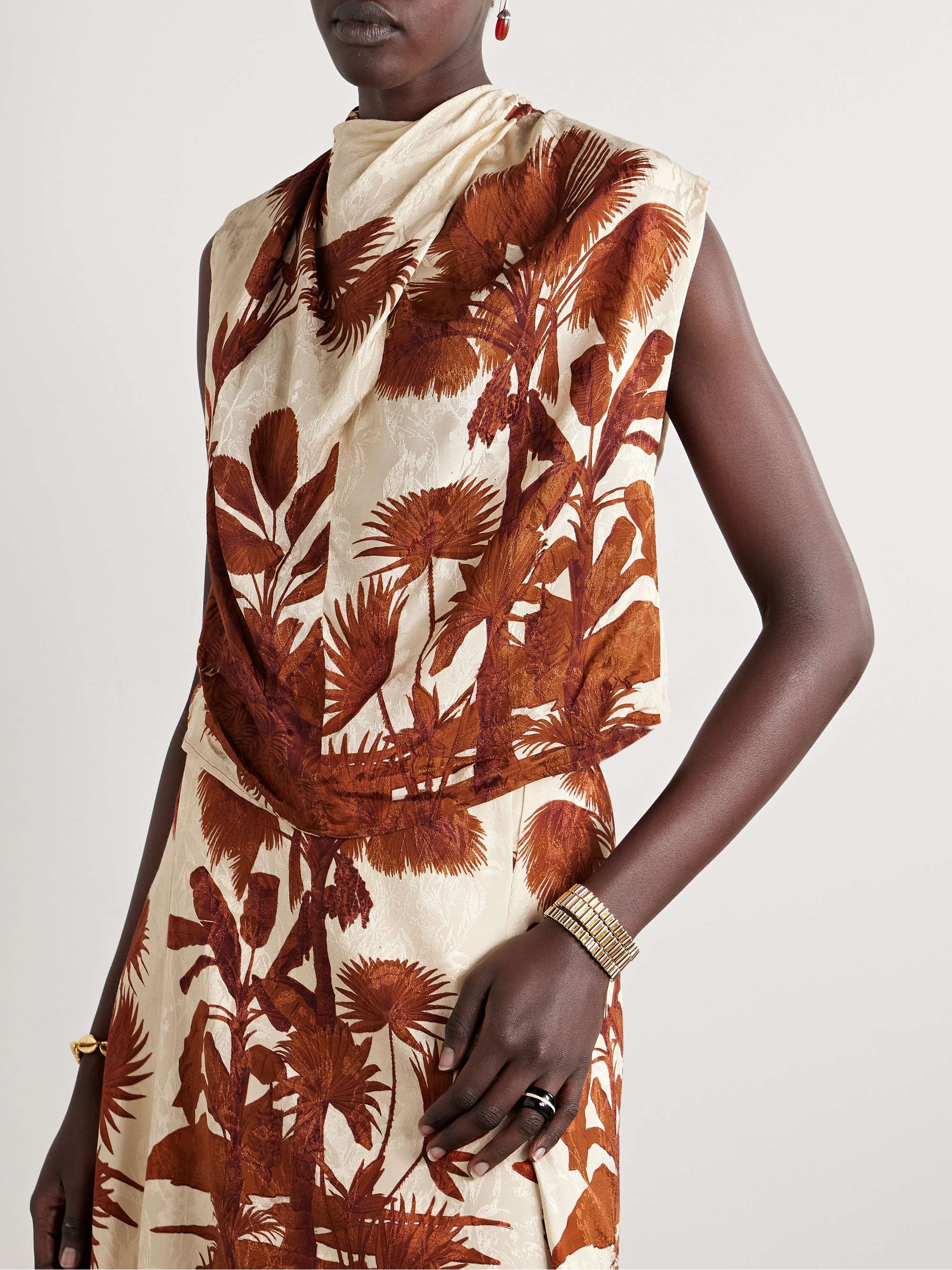 Island Stories open-back draped printed satin-jacquard top view