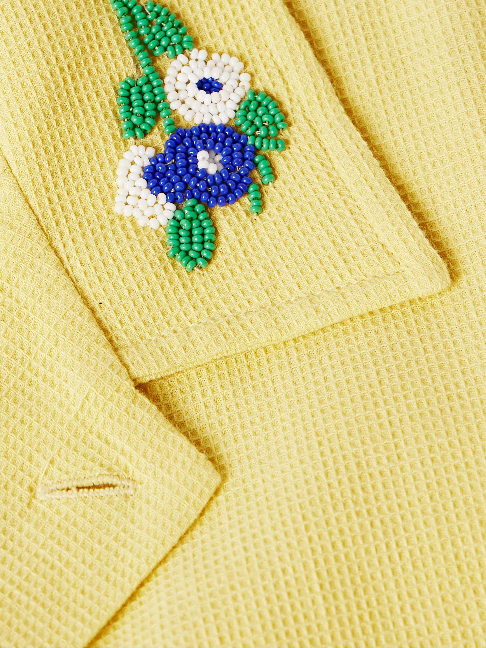 Chicory Camp-Collar Bead-Embellished Waffle-Knit Cotton Shirt view