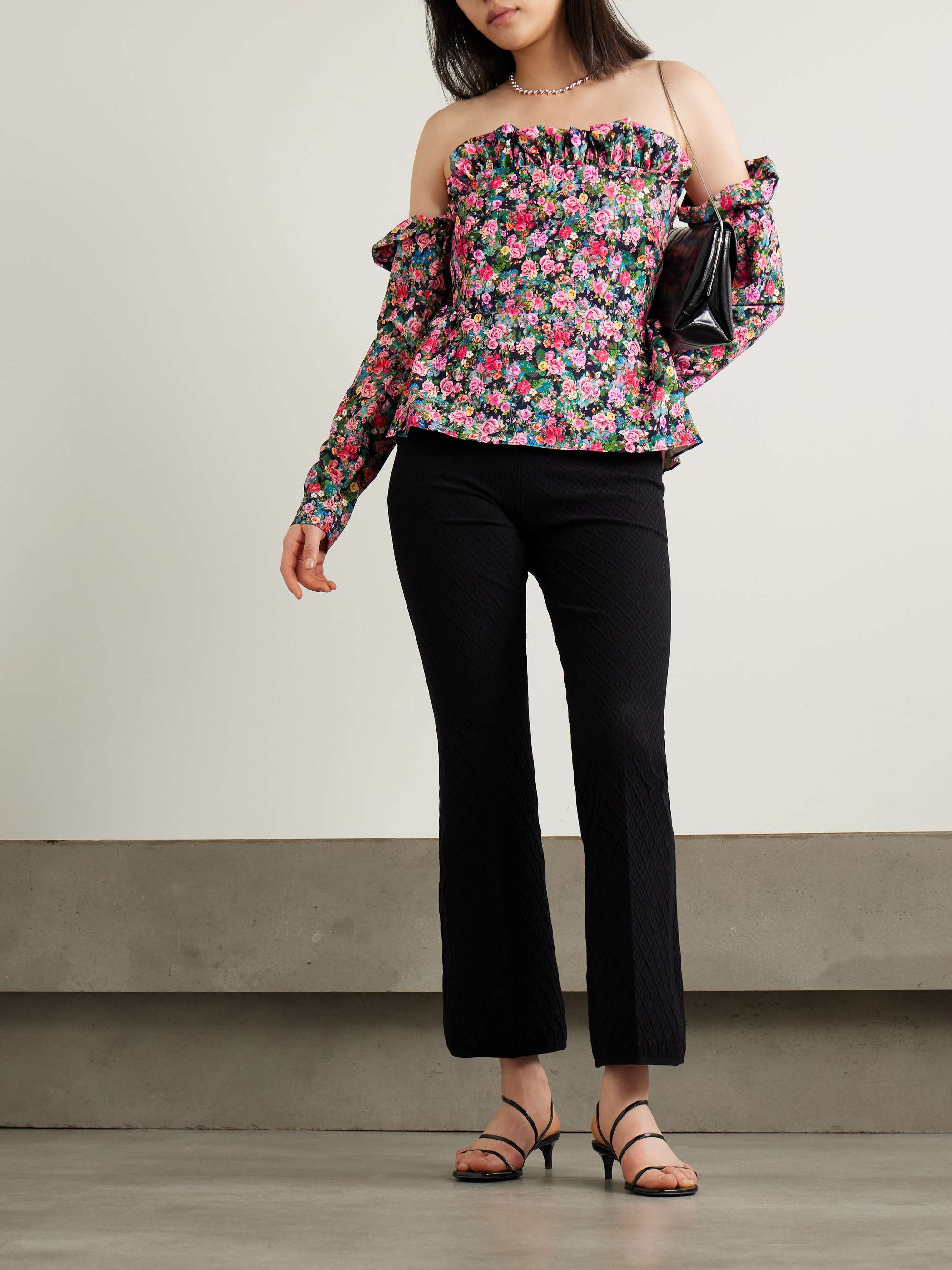 Jacqueline off-the-shoulder floral-print woven peplum top view