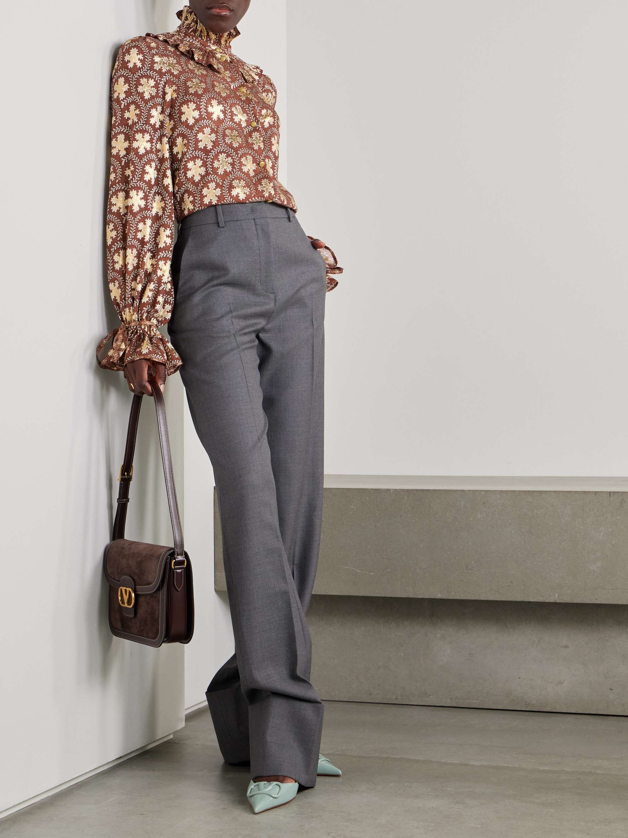 Ruffled metallic silk-blend jacquard blouse view