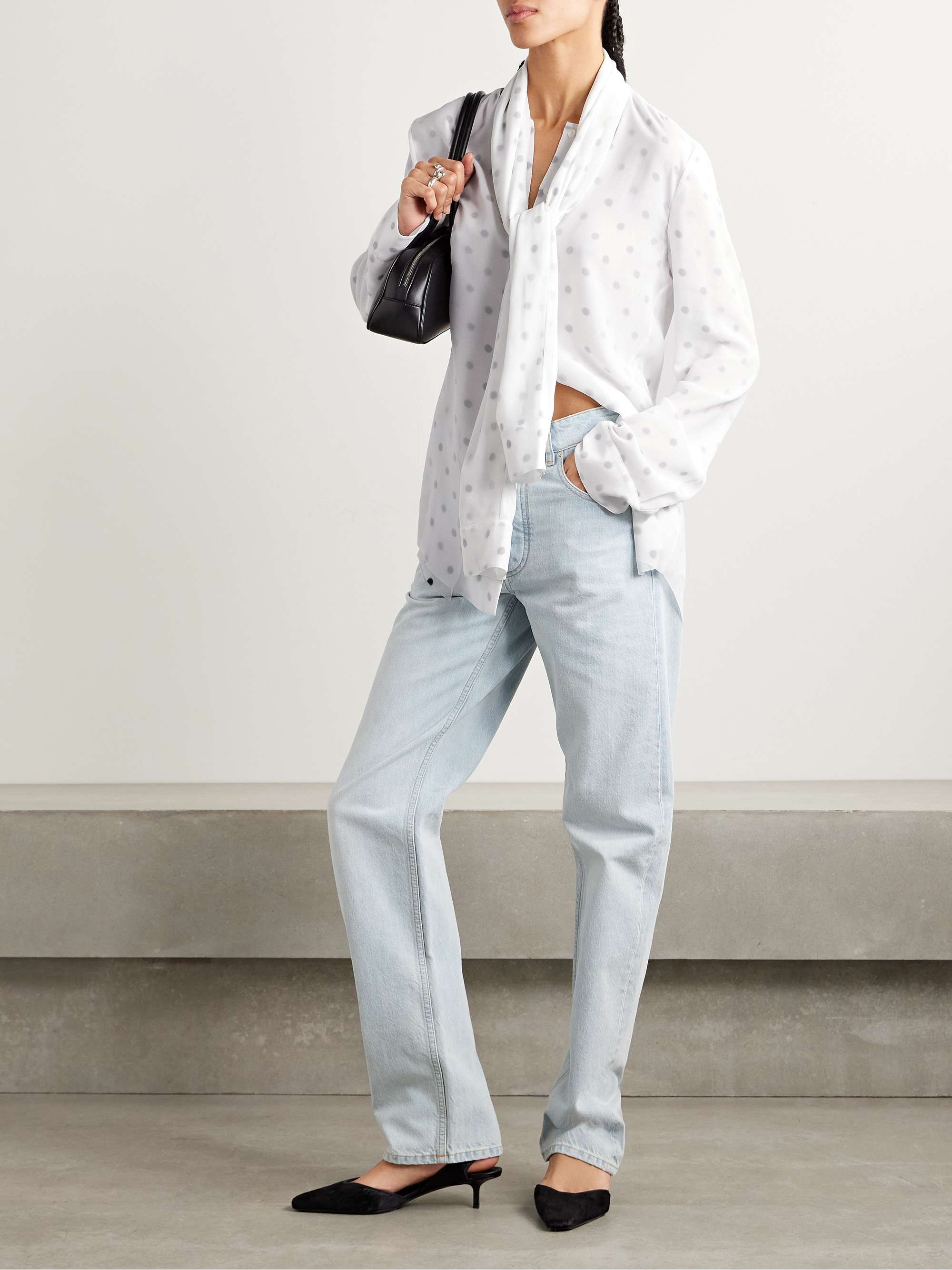 Layered tie-neck distressed polka-dot georgette blouse view