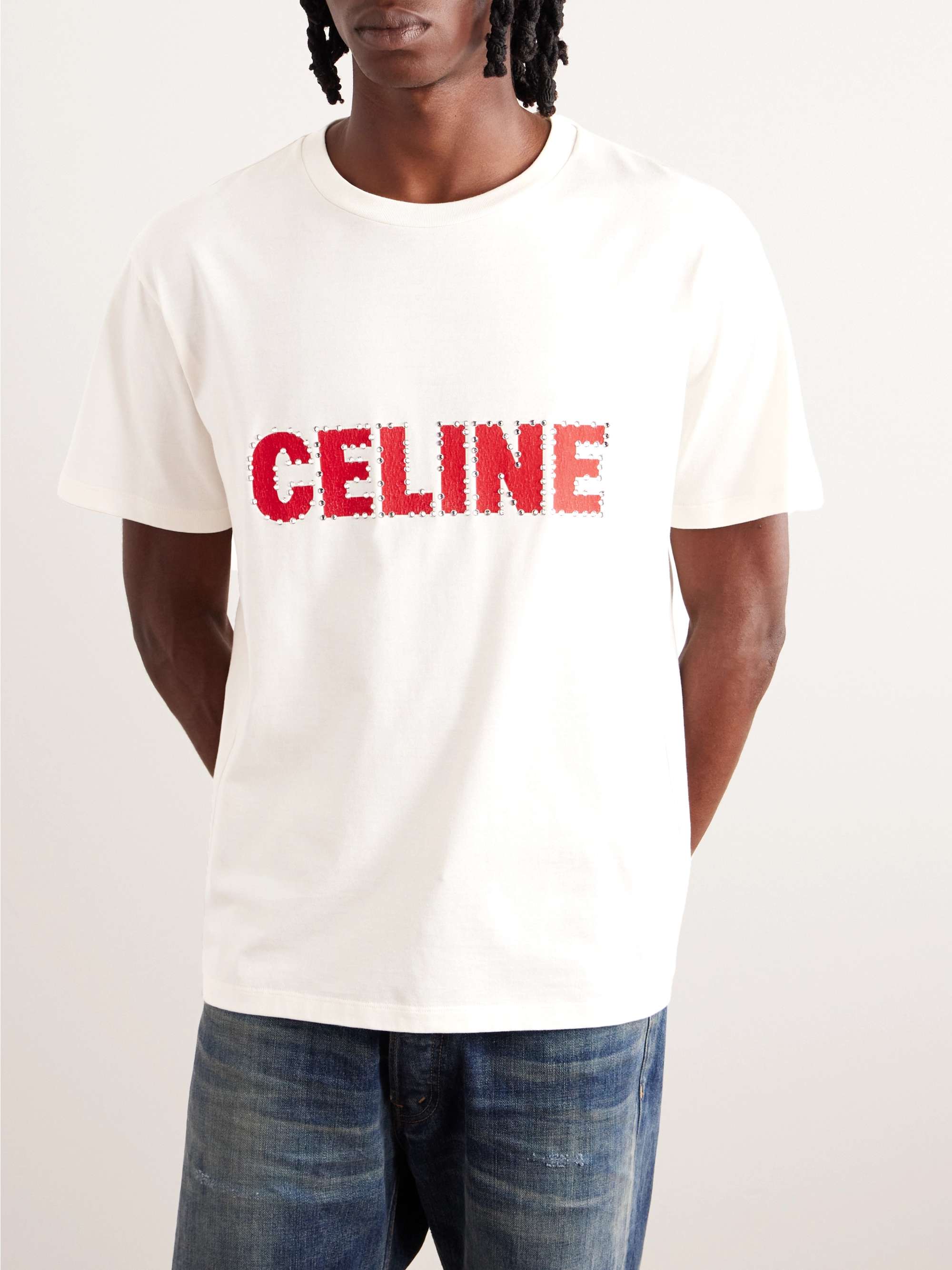 Crystal-Embellished Logo-Print Cotton-Jersey T-Shirt view