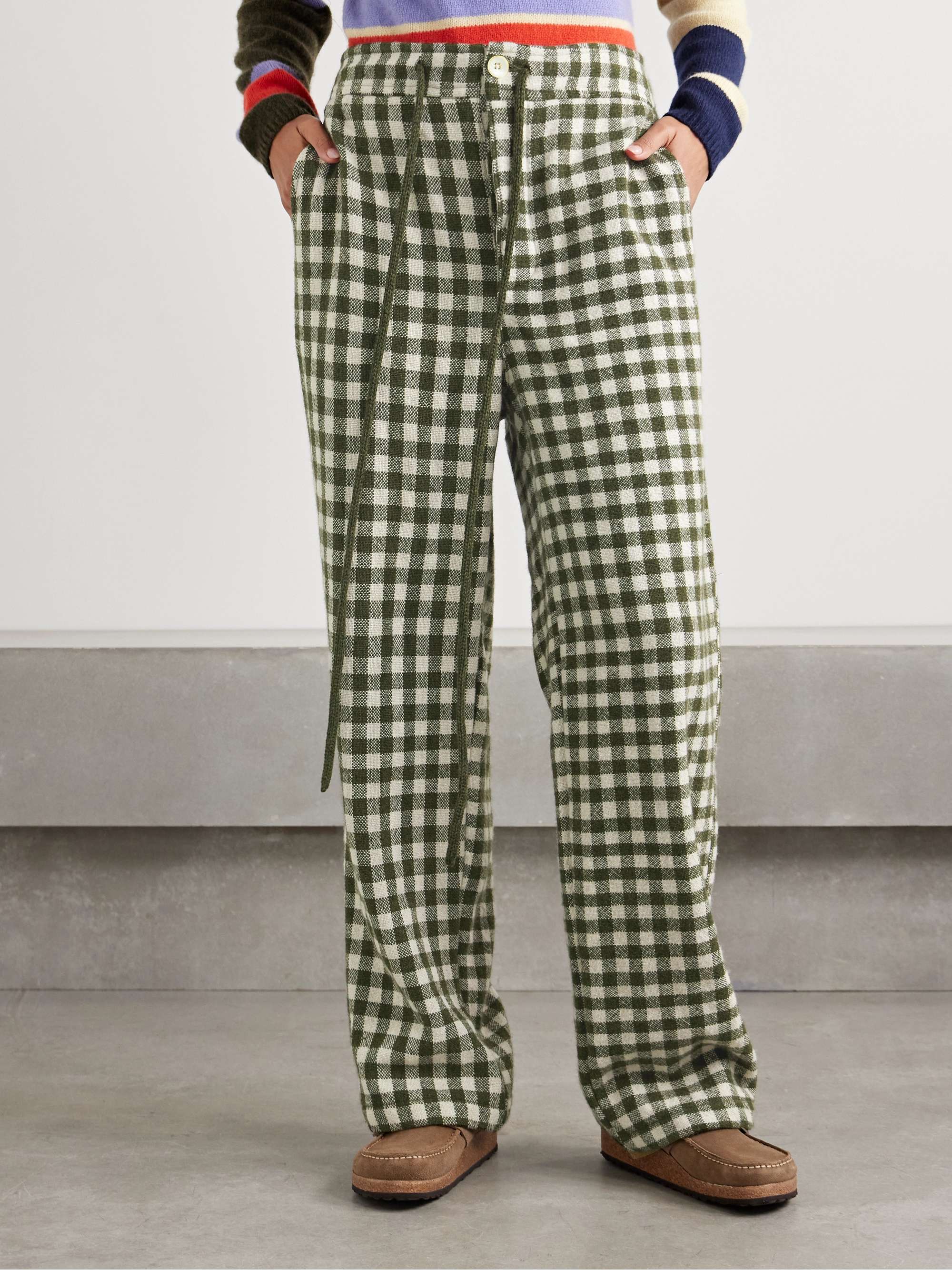 Checked cashmere straight-leg pants view