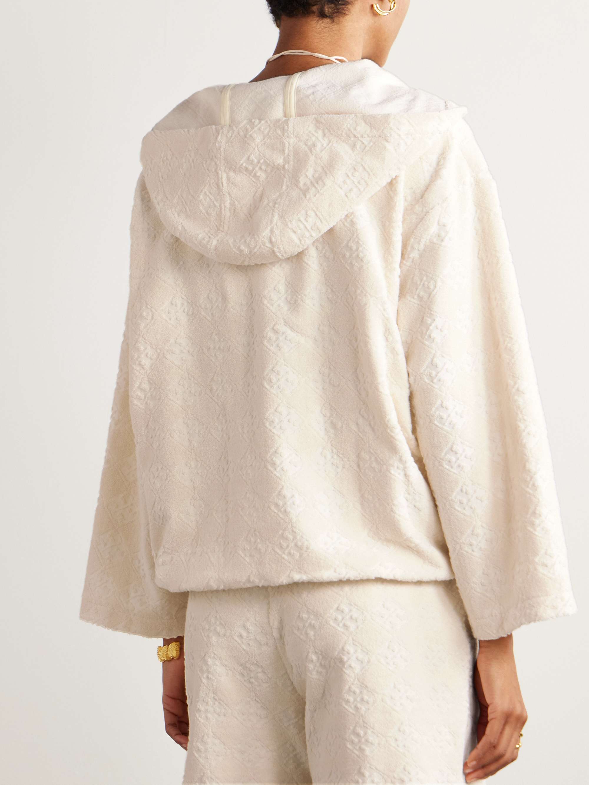 Cotton-blend terry jacquard hoodie view