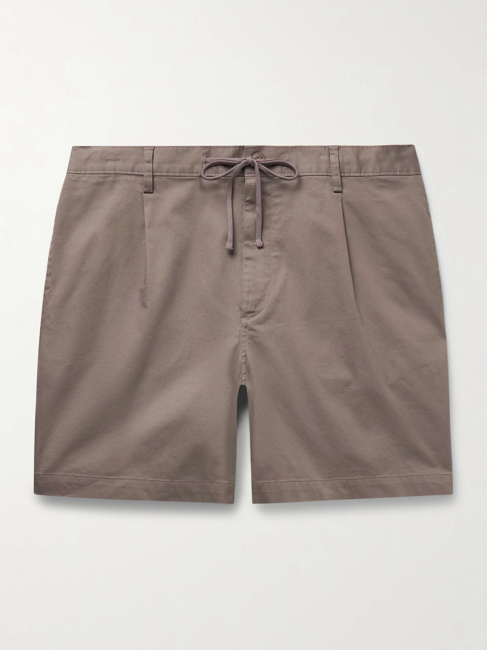 Slim-Fit Straight-Leg Pleated Garment-Dyed Stretch-Cotton Drawstring Shorts view