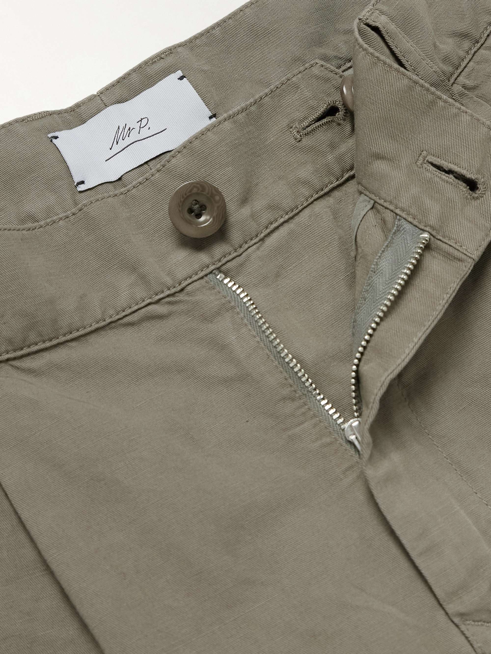 Steve Slim-Fit Pleated Organic Cotton and Linen-Blend Twill Trousers view
