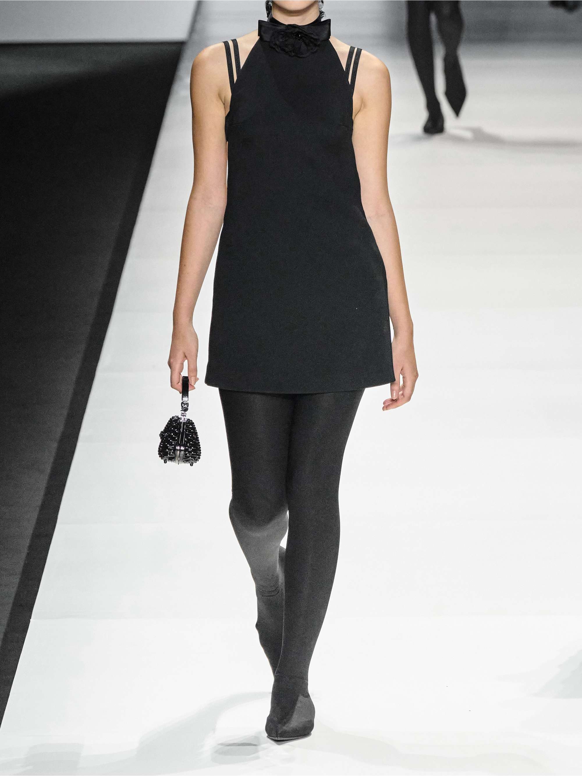 Appliquéd wool-crepe halterneck mini dress view