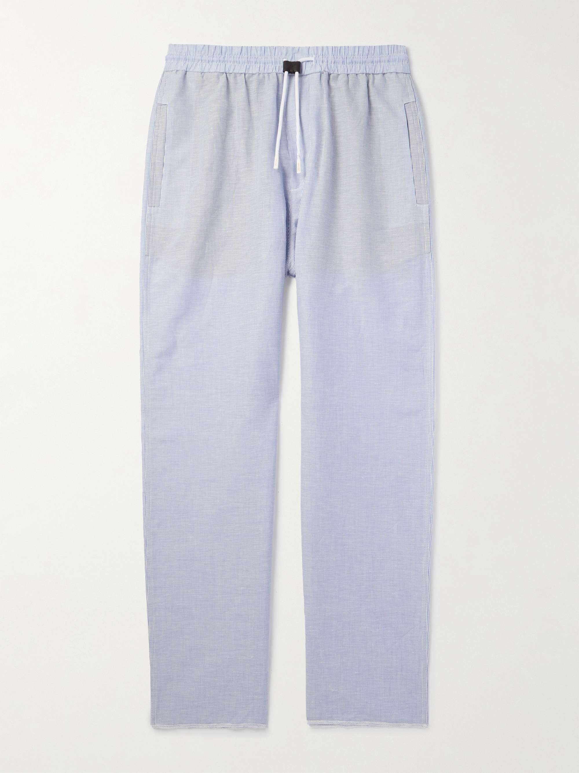 Akanko Straight-Leg Striped Linen and Cotton-Blend Poplin Trousers view