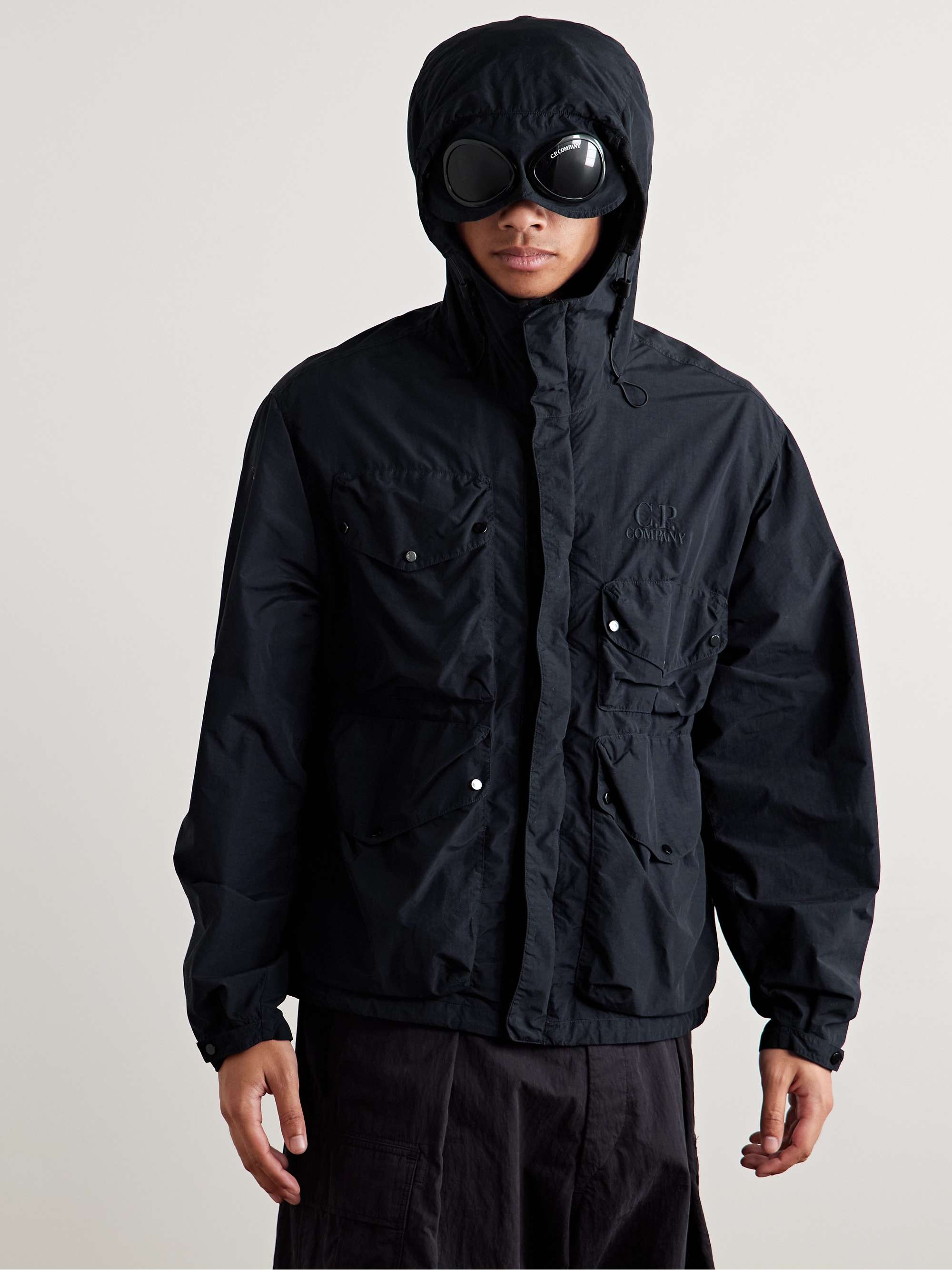Goggle-Appliquéd Garment-Dyed Flatt Nylon Hooded Jacket view