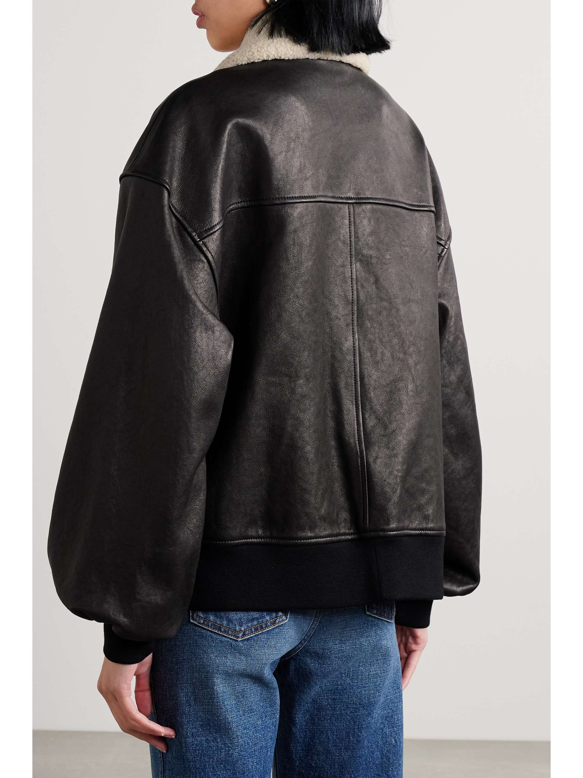 Shellar shearling-trimmed leather jacket view