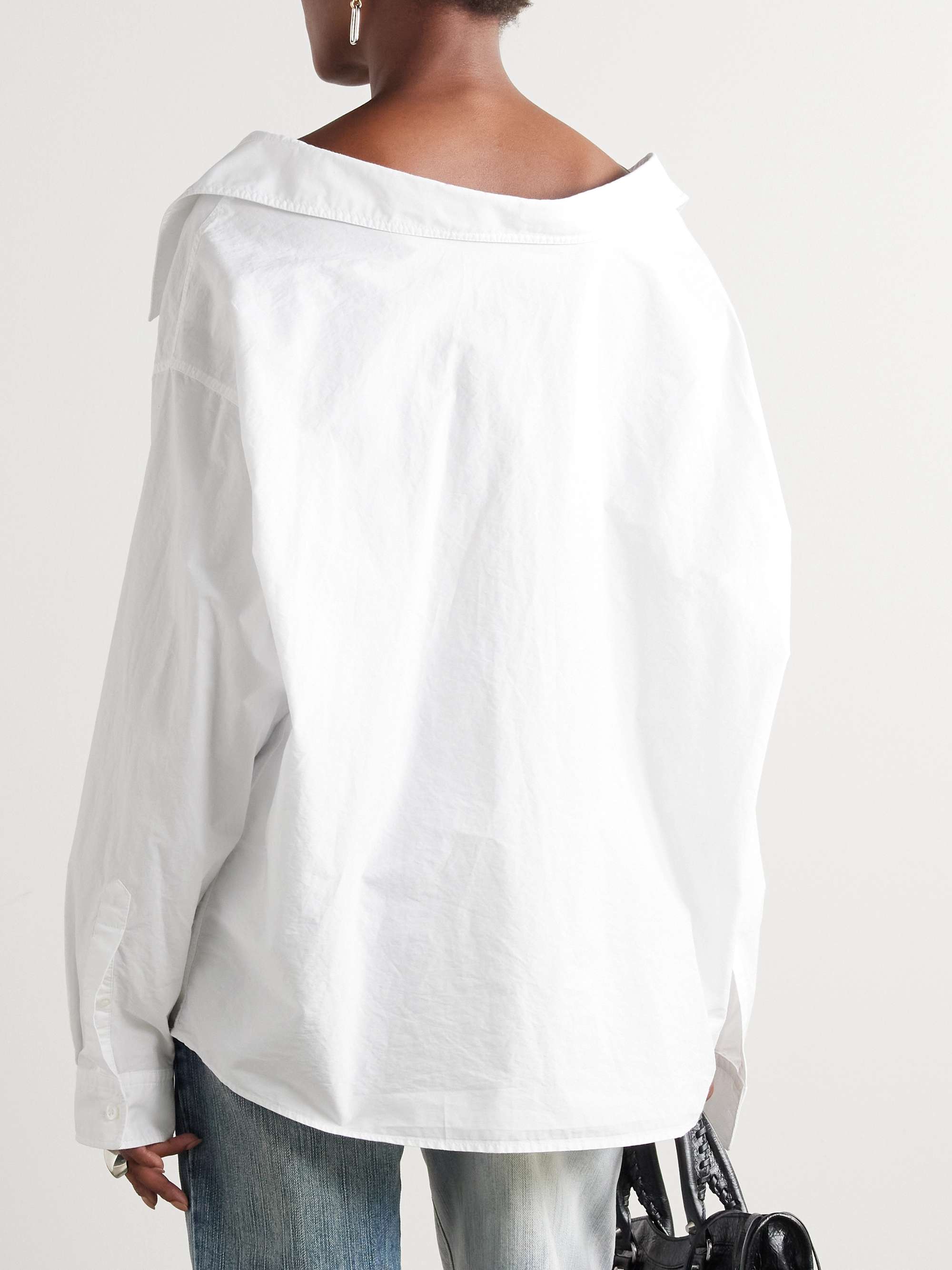 Oversized off-the-shoulder cotton-poplin shirt view