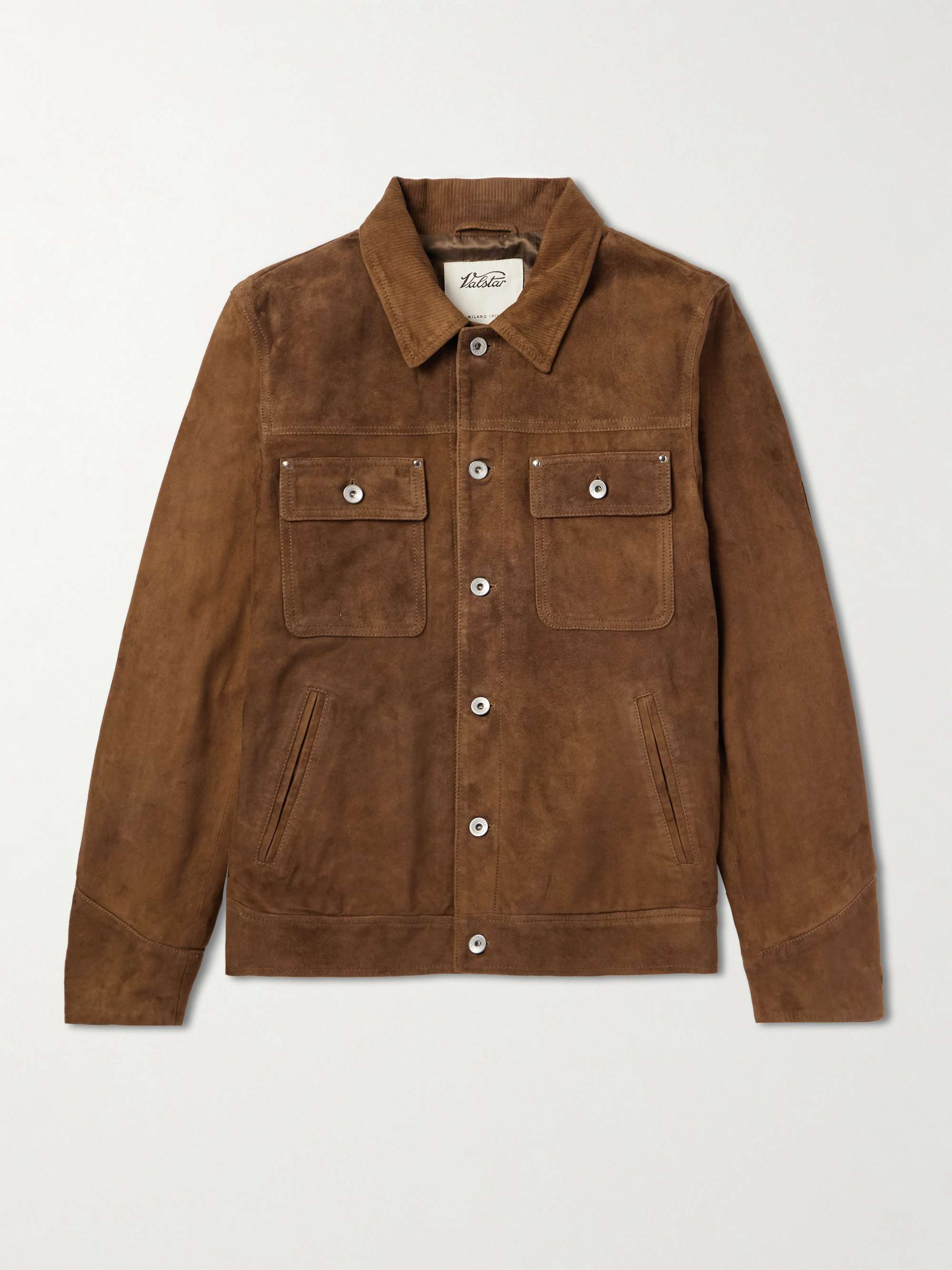 Dylan Corduroy-Trimmed Suede Trucker Jacket view