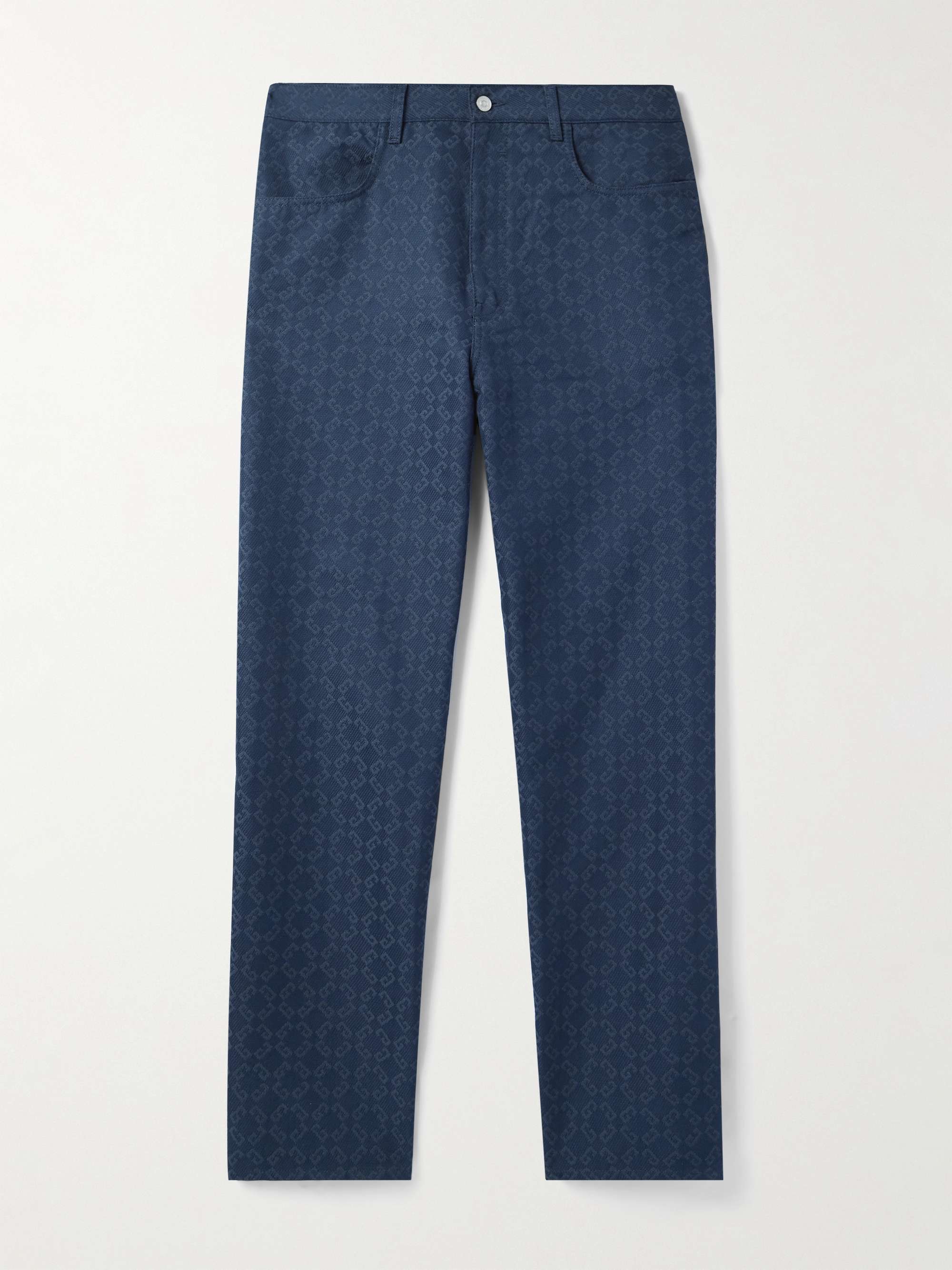 Straight-Leg Logo-Jacquard Cotton-Blend Trousers view