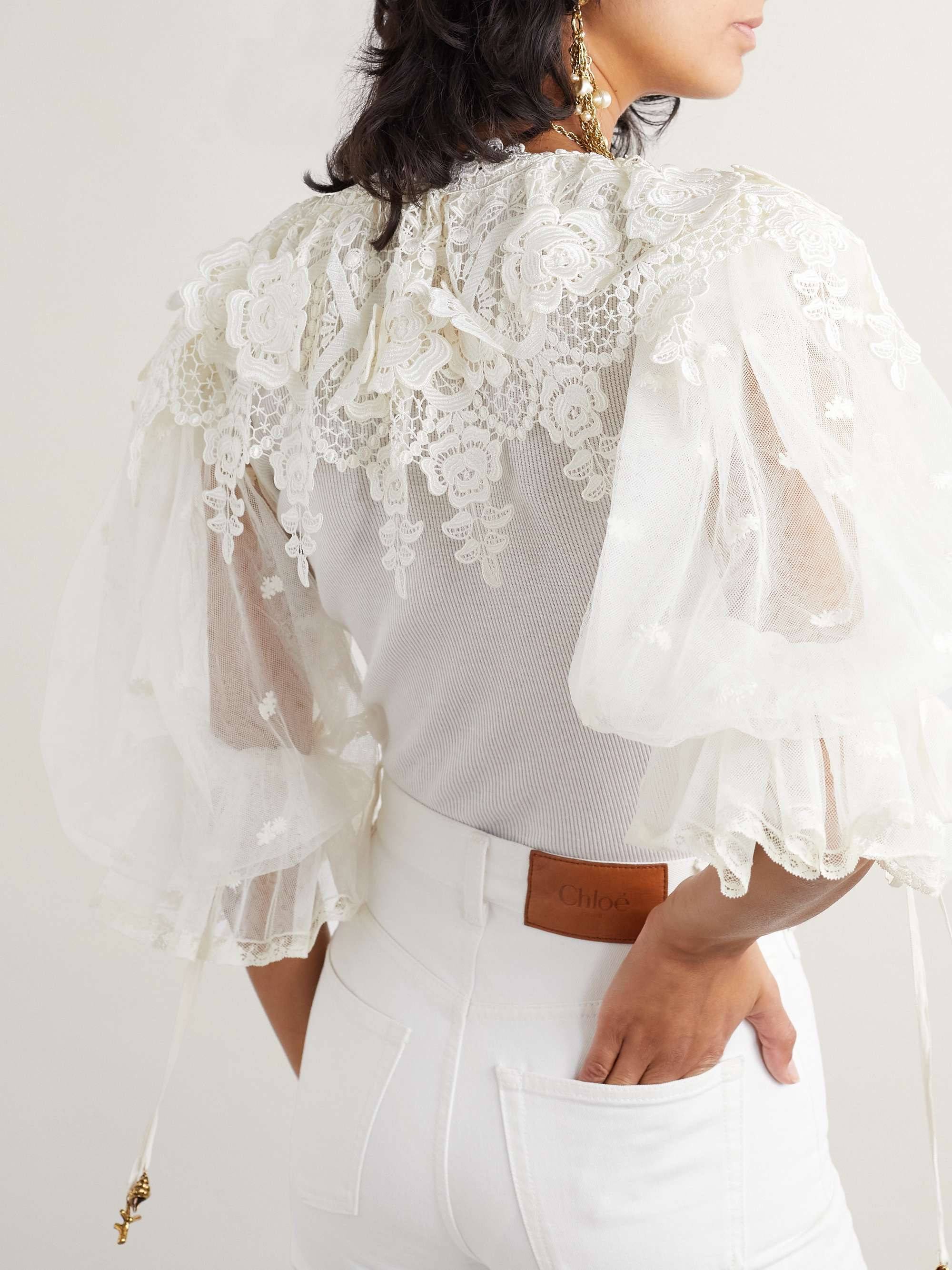 Embellished lace-trimmed cotton bodysuit view