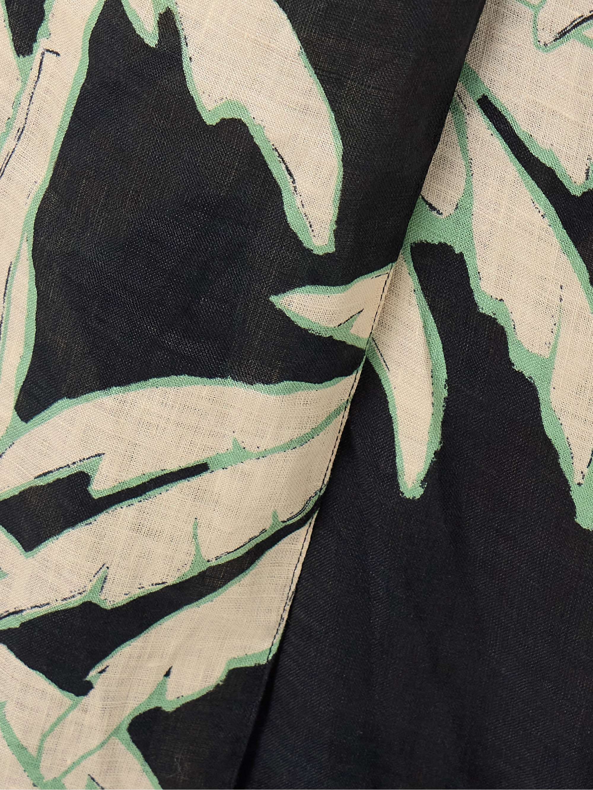 Dark Palms one-shoulder printed linen wrap-effect midi dress view
