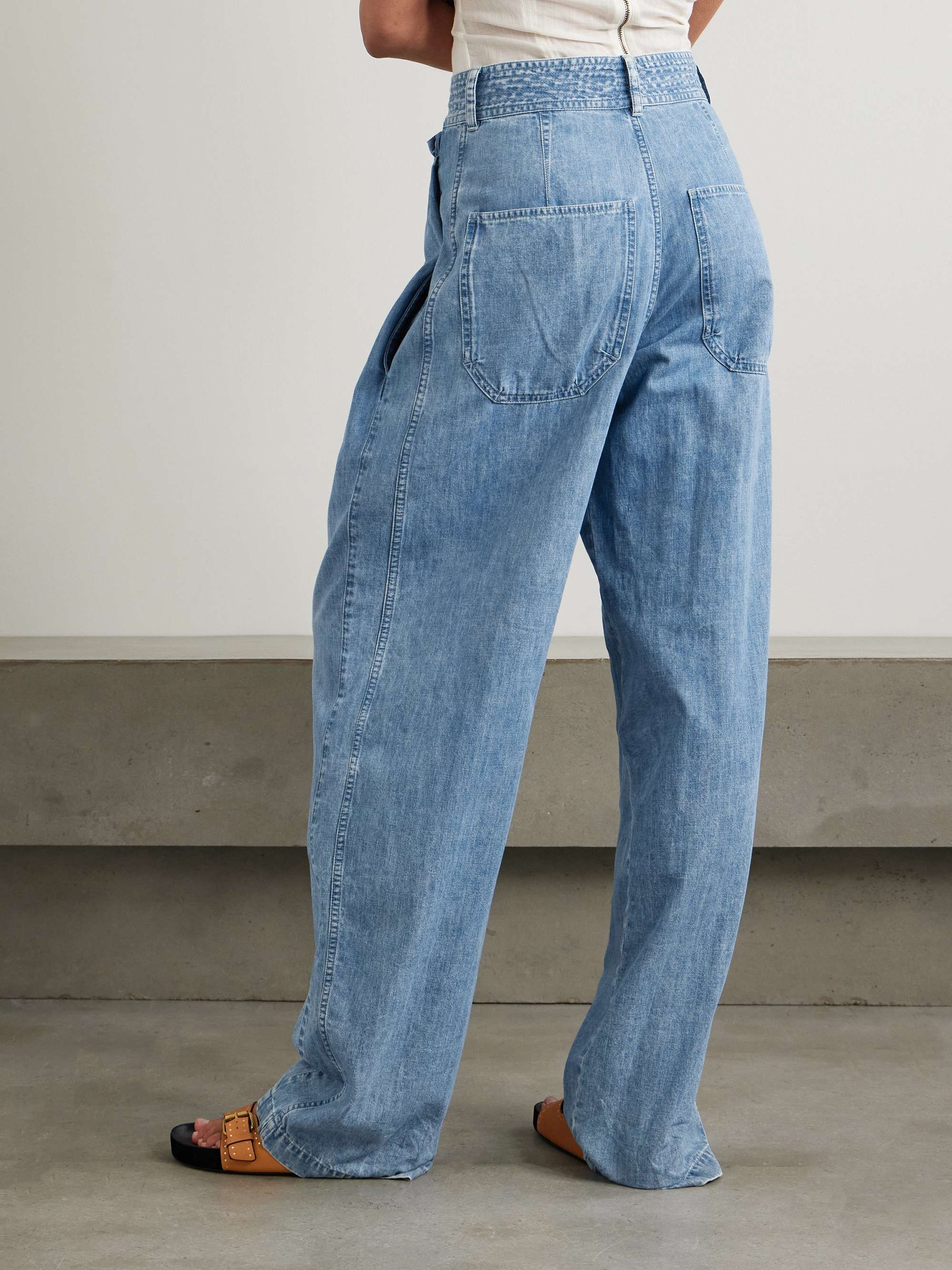 Inaya ruffled cotton-chambray barrel-leg pants view