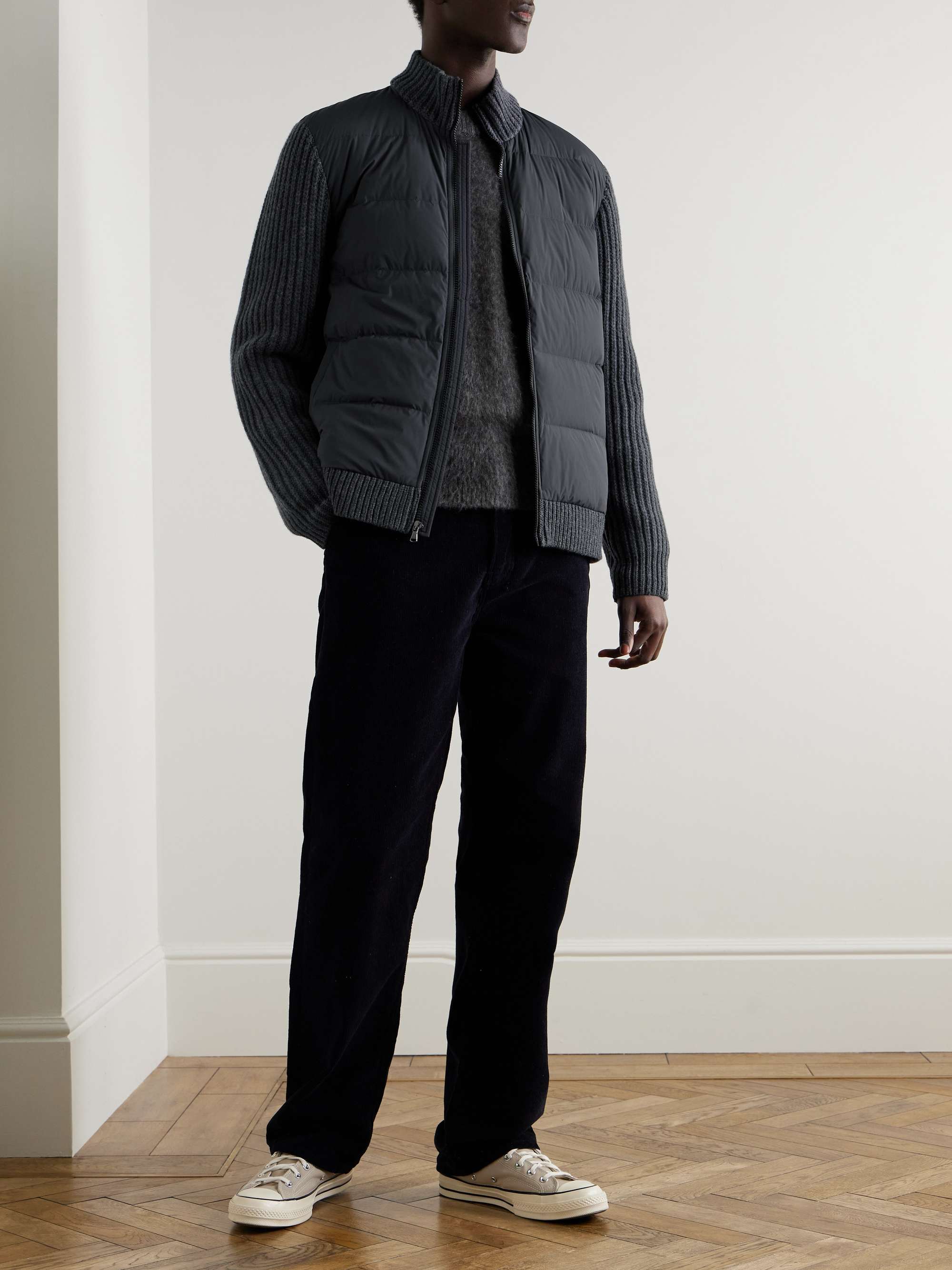 Ribbed-Knit and Quilted Shell Down Jacket view