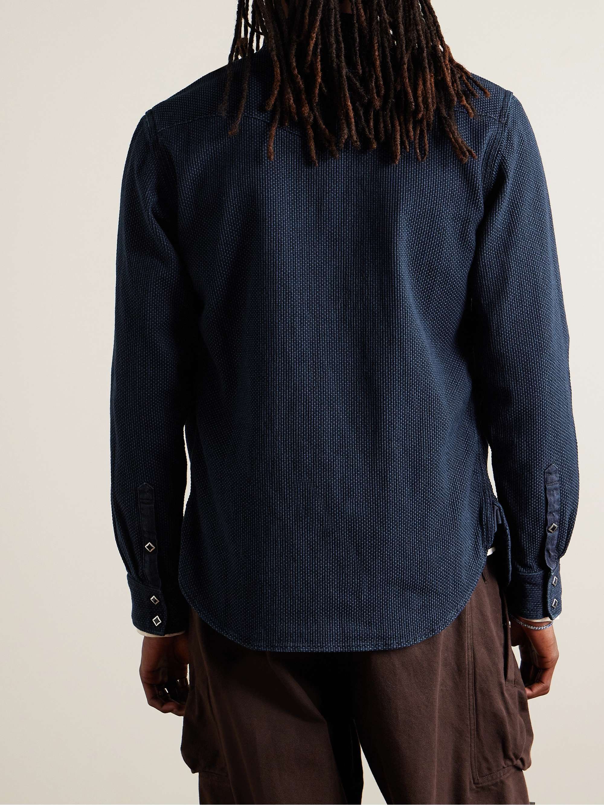 Indigo-Dyed Textured-Cotton Western Shirt view