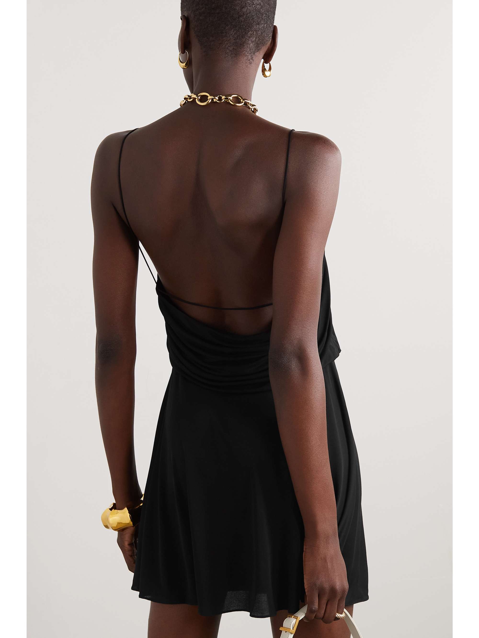 Gathered open-back jersey mini dress view