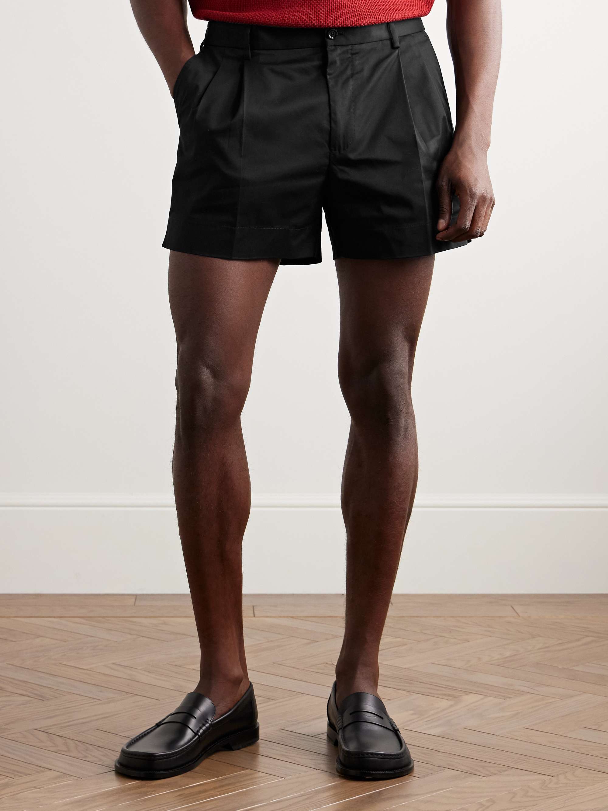 Slim-Fit Pleated Cotton-Blend Twill Shorts view