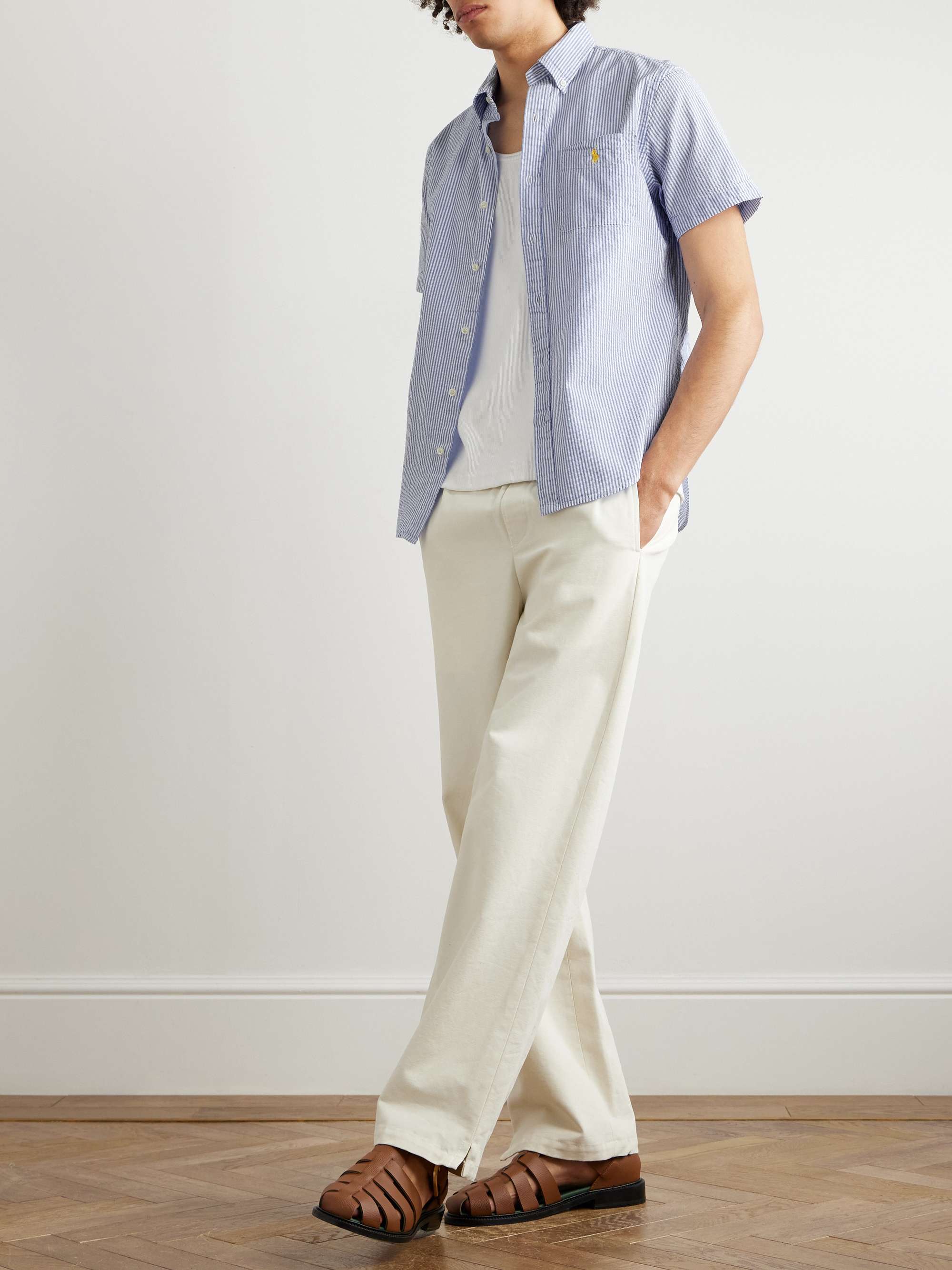Button-Down Collar Striped Cotton-Seersucker Shirt view