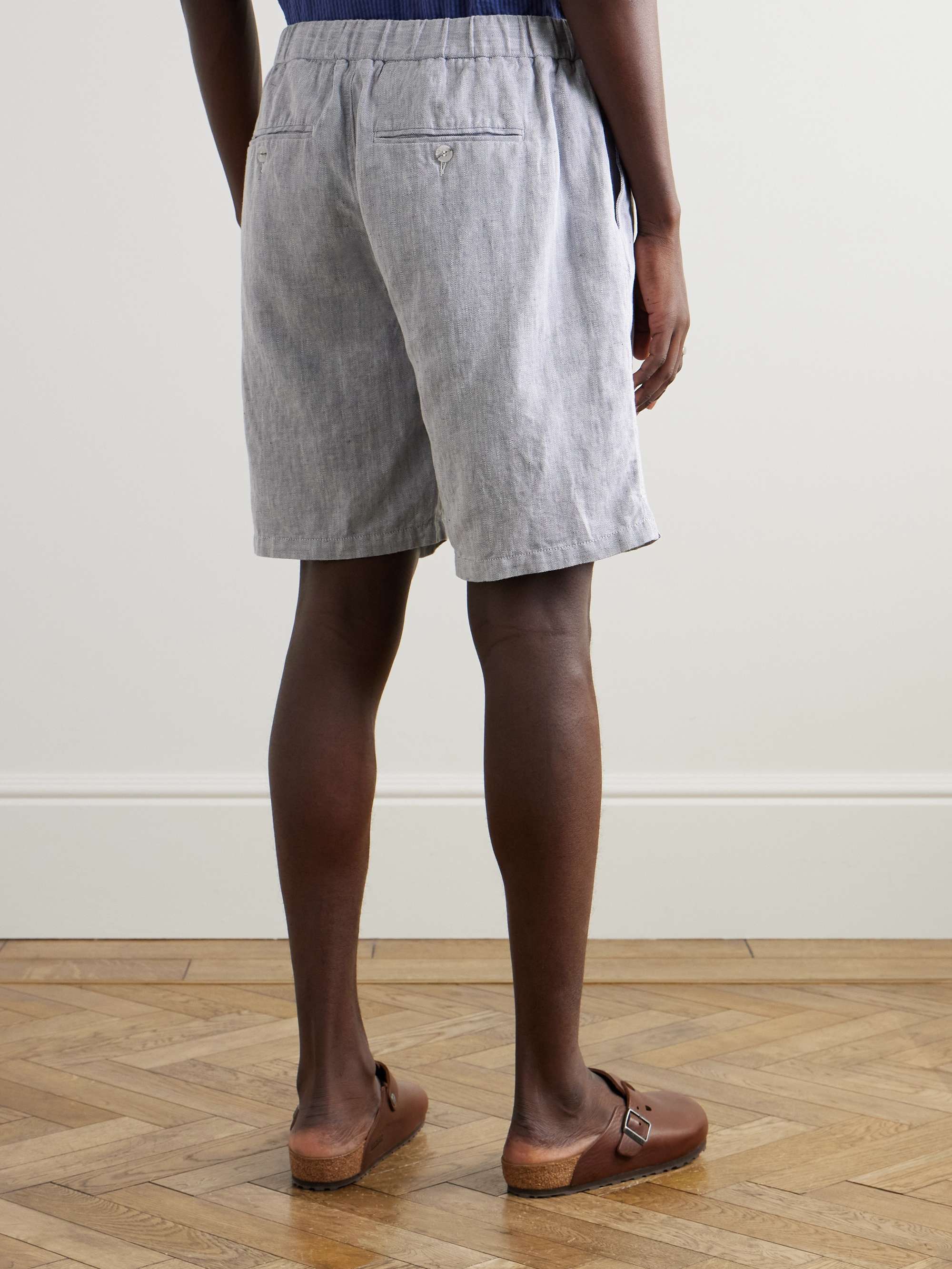 Rui Wide-Leg Herringbone Cotton and Linen-Blend Drawstring Shorts view
