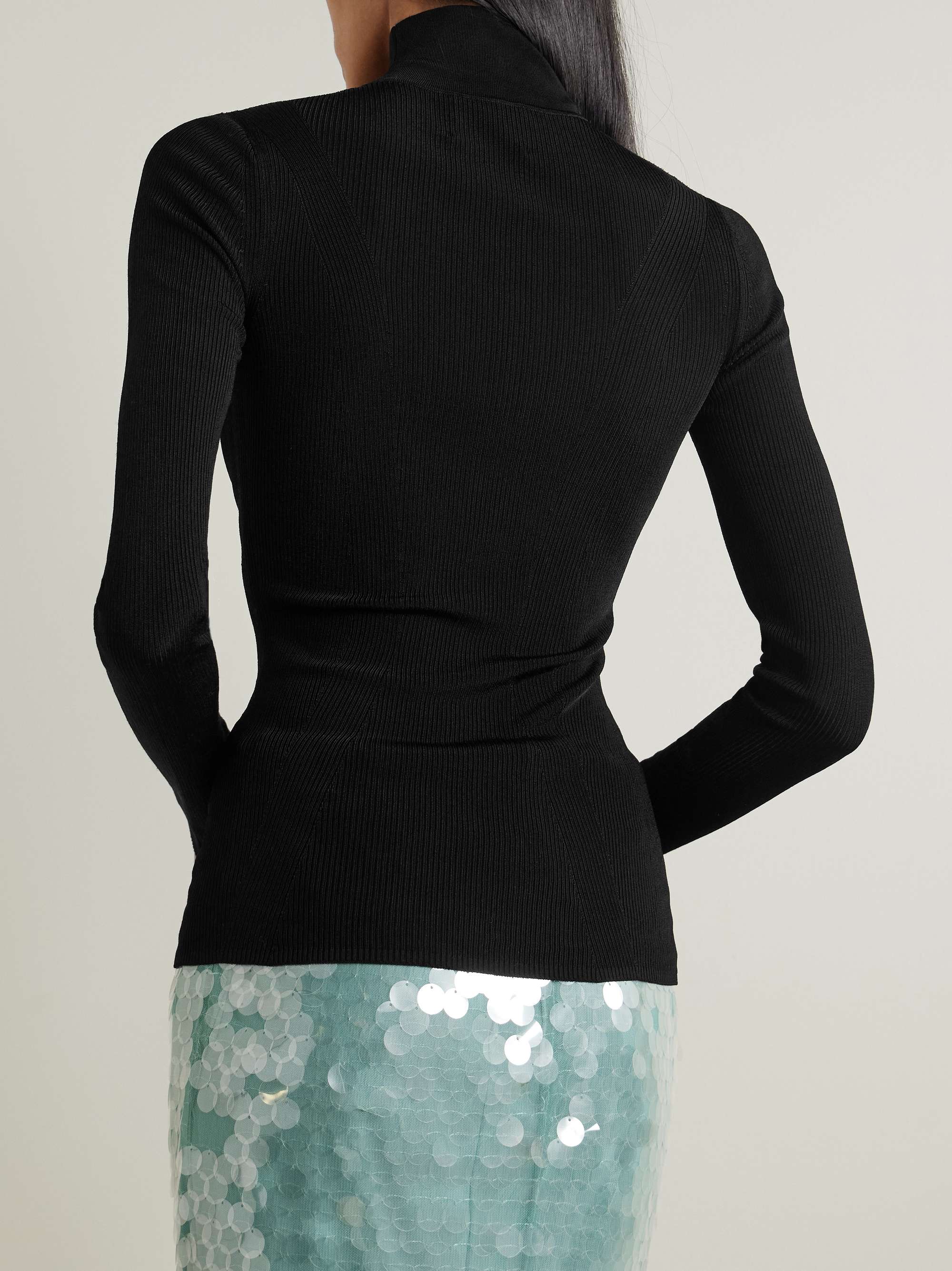 Polaris paneled ribbed-knit turtleneck top view