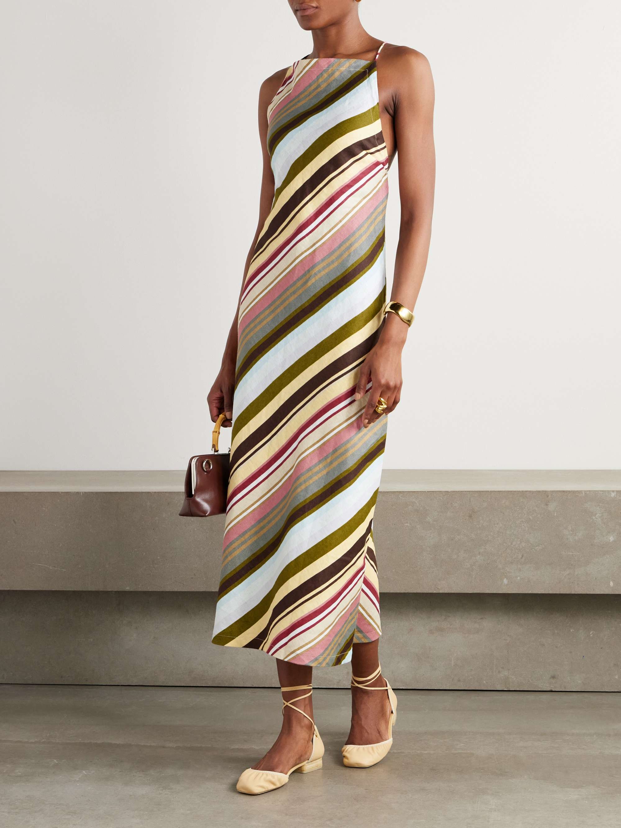 Antibes open-back striped linen halterneck midi dress view