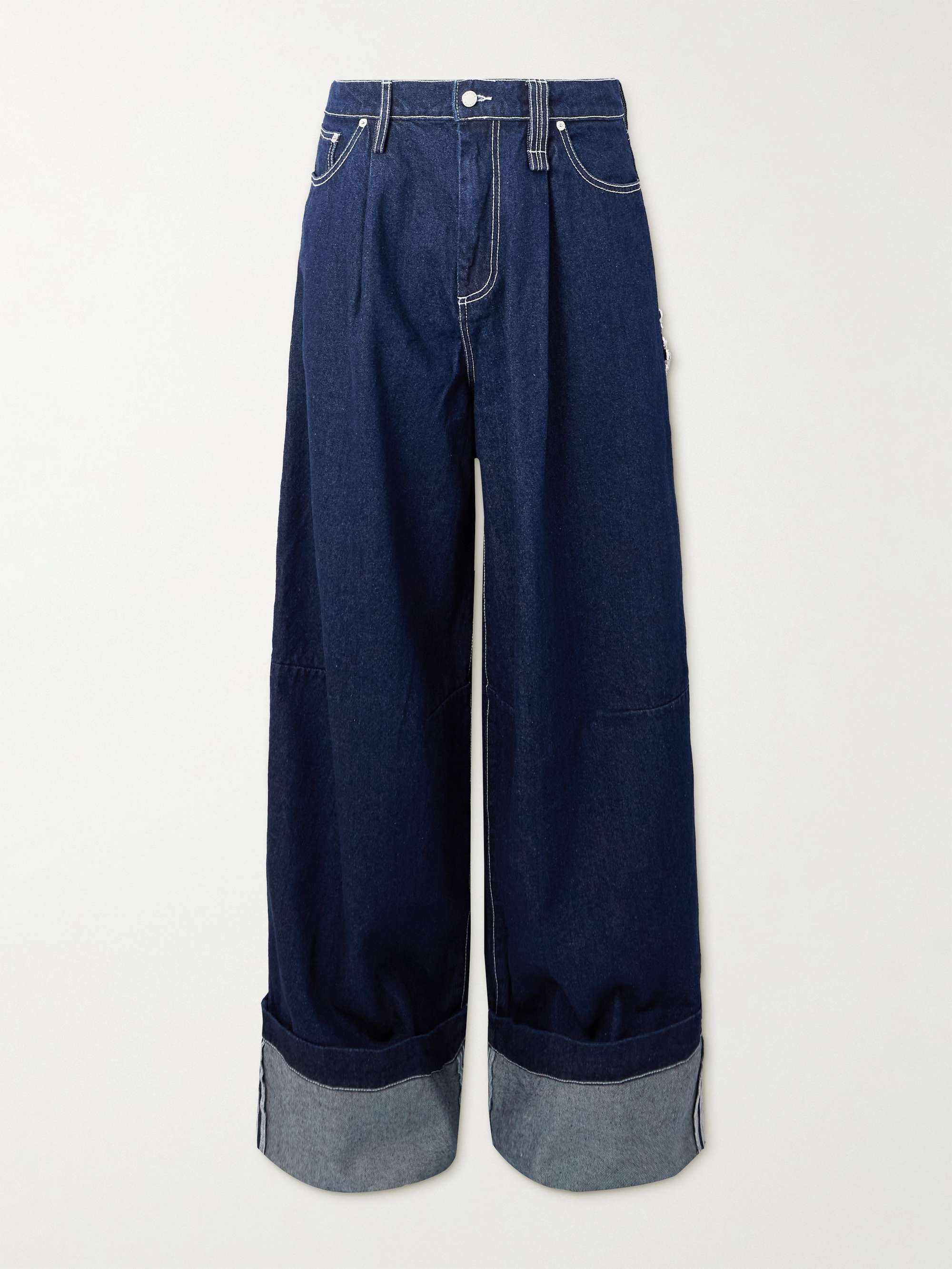 Puddle Wide-Leg Pleated Crystal-Embellished Jeans view