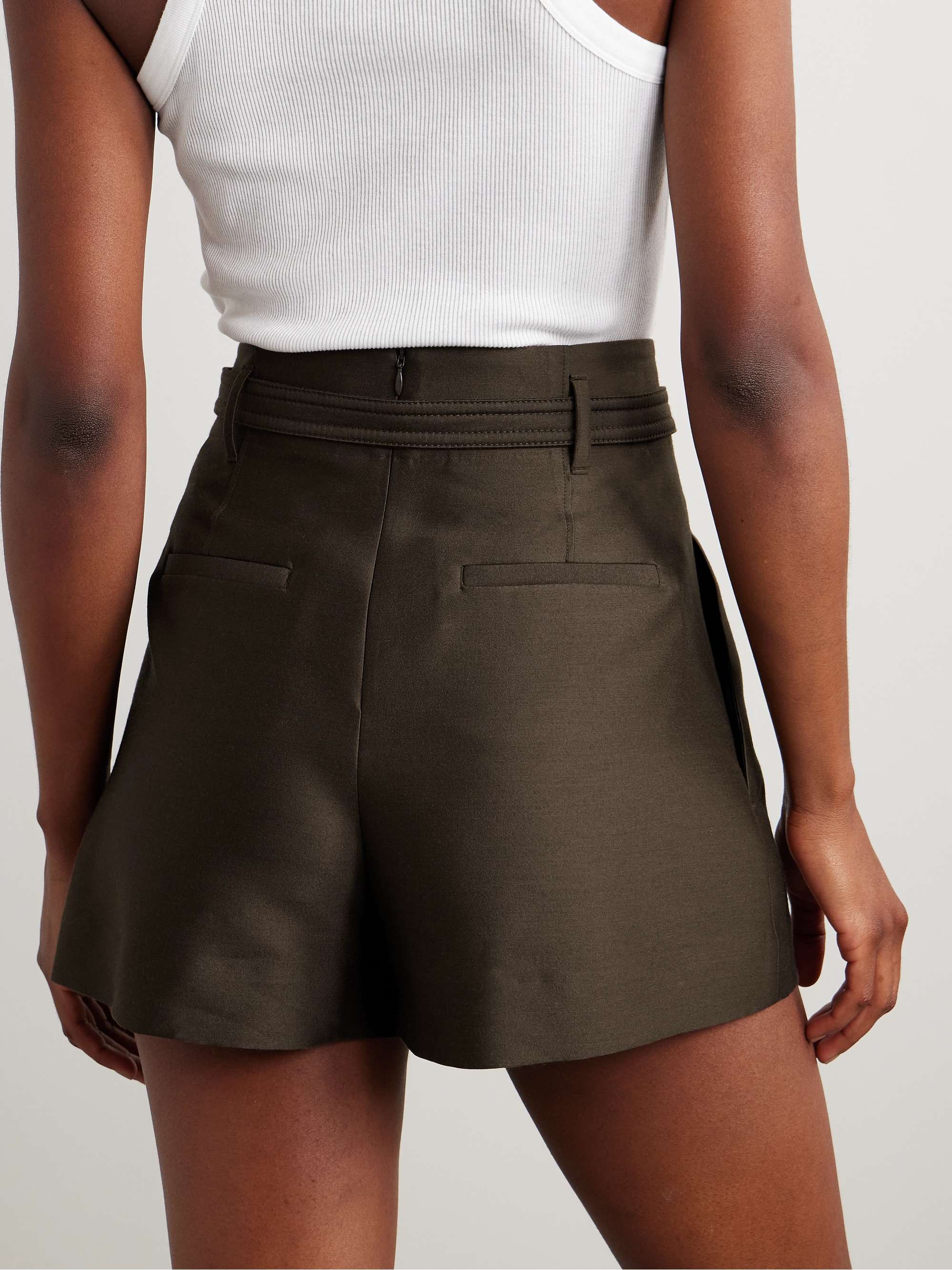 Illuminate belted pleated wool and silk-blend shorts view