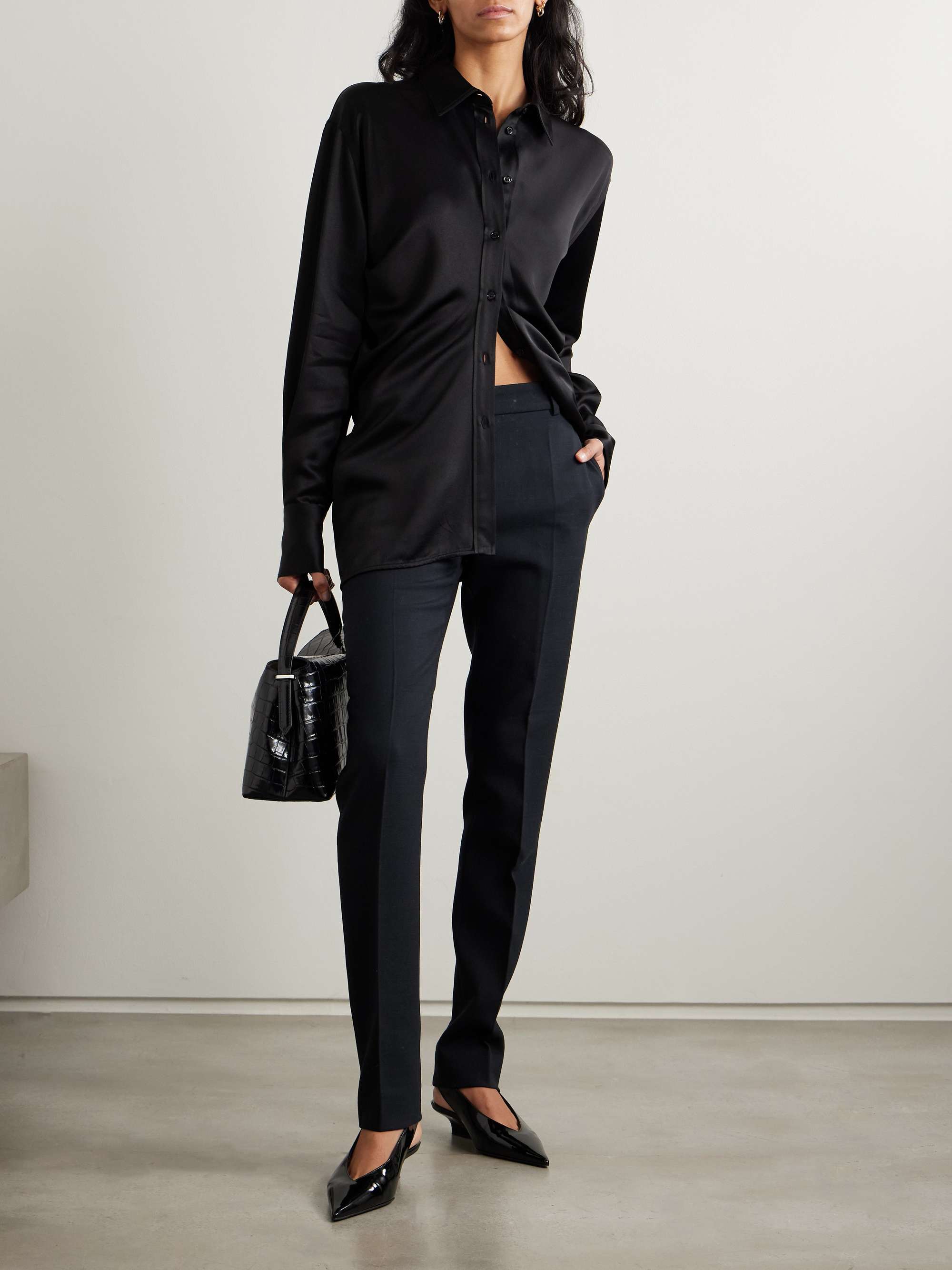 Gathered satin-crepe shirt view