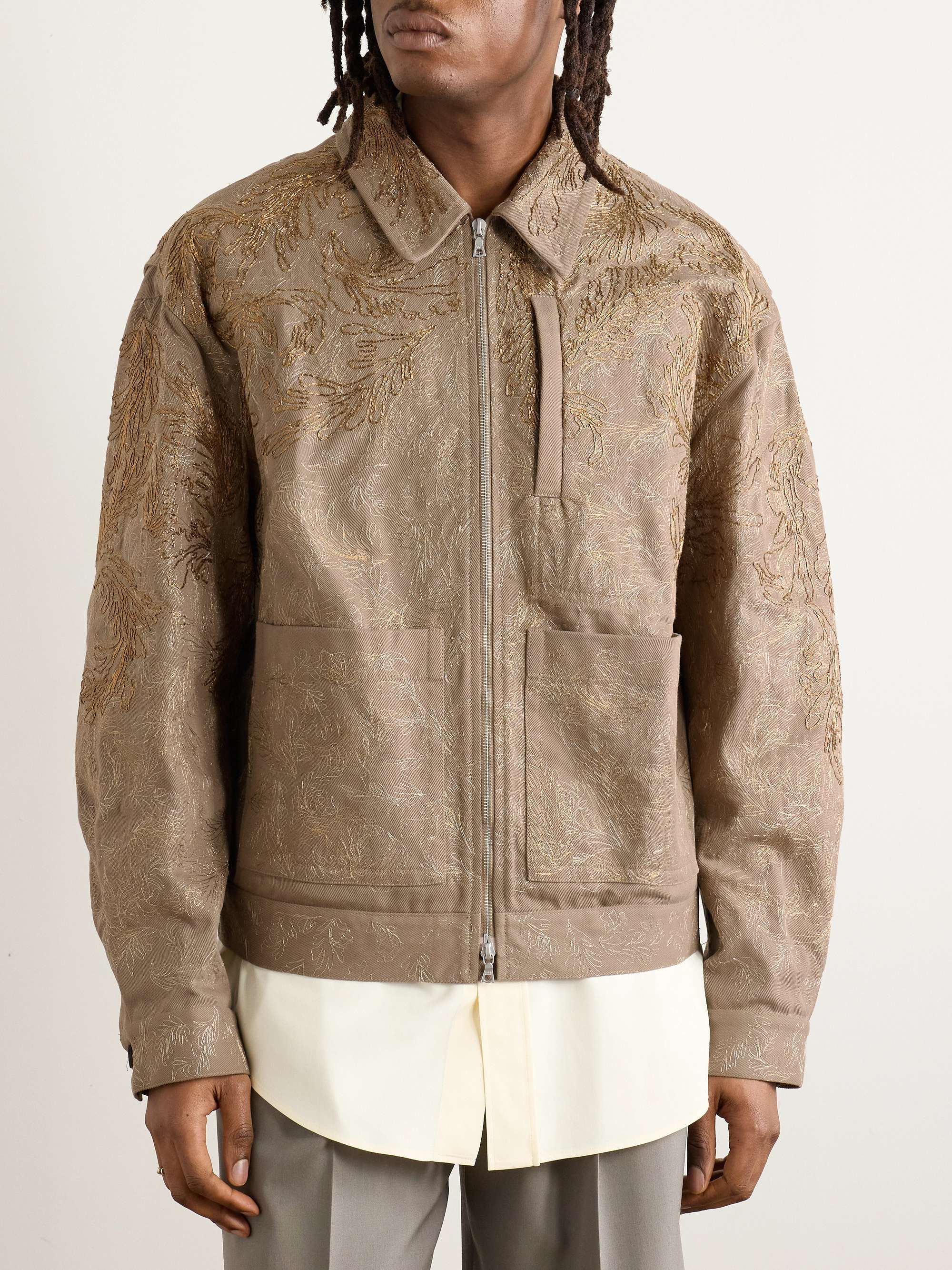 Metallic Embroidered Cotton-Twill Blouson Jacket view