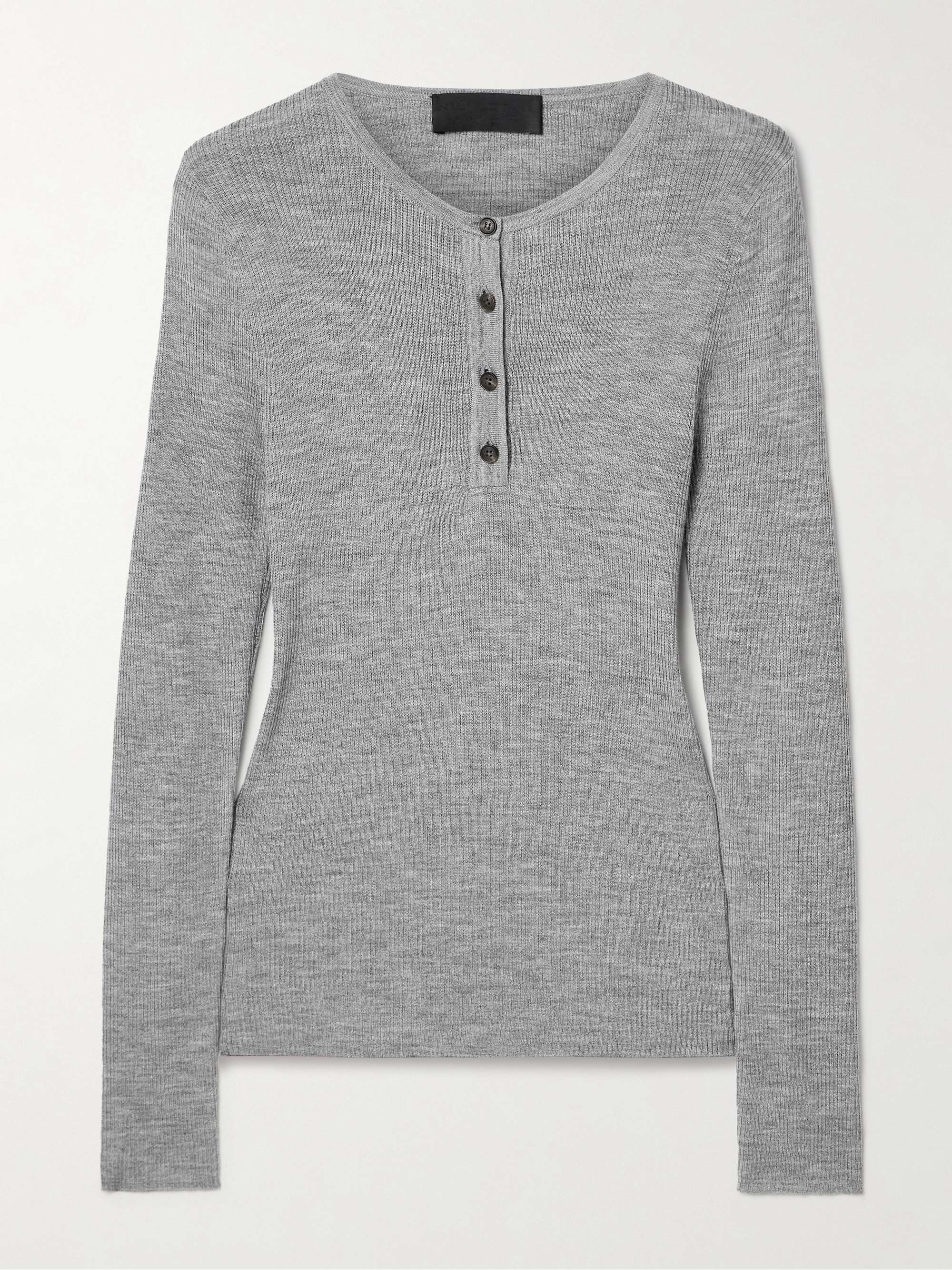 Klarise ribbed merino wool and silk-blend Henley top view