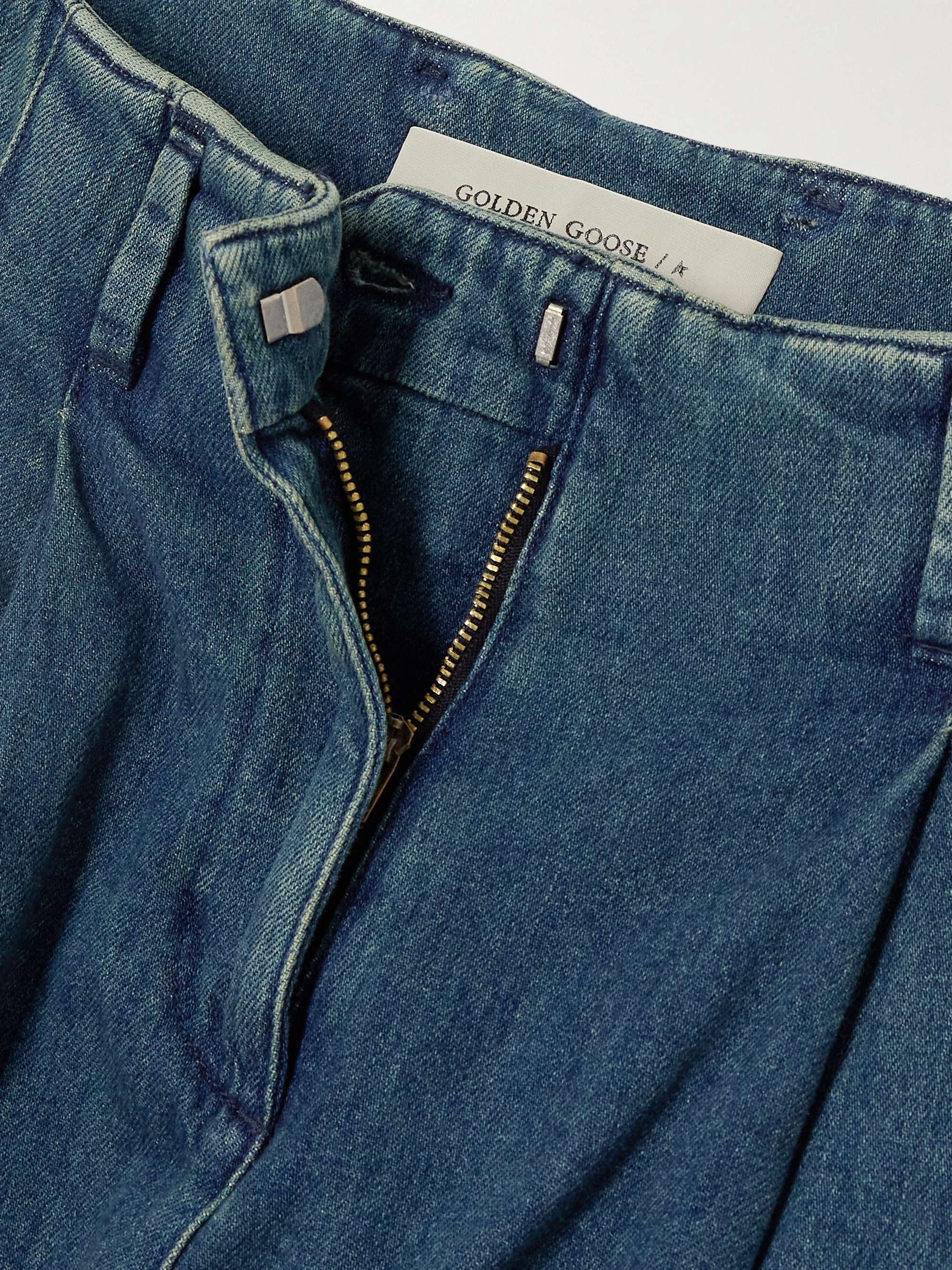 Embellished pleated high-rise wide-leg jeans view