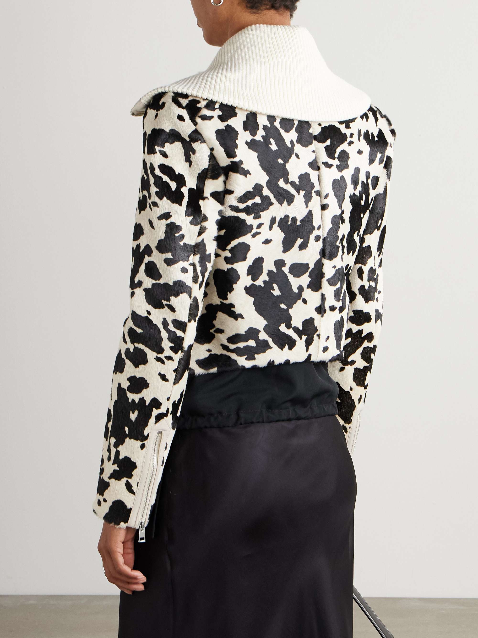 Ribbed cropped wool-trimmed animal-print goat hair jacket view