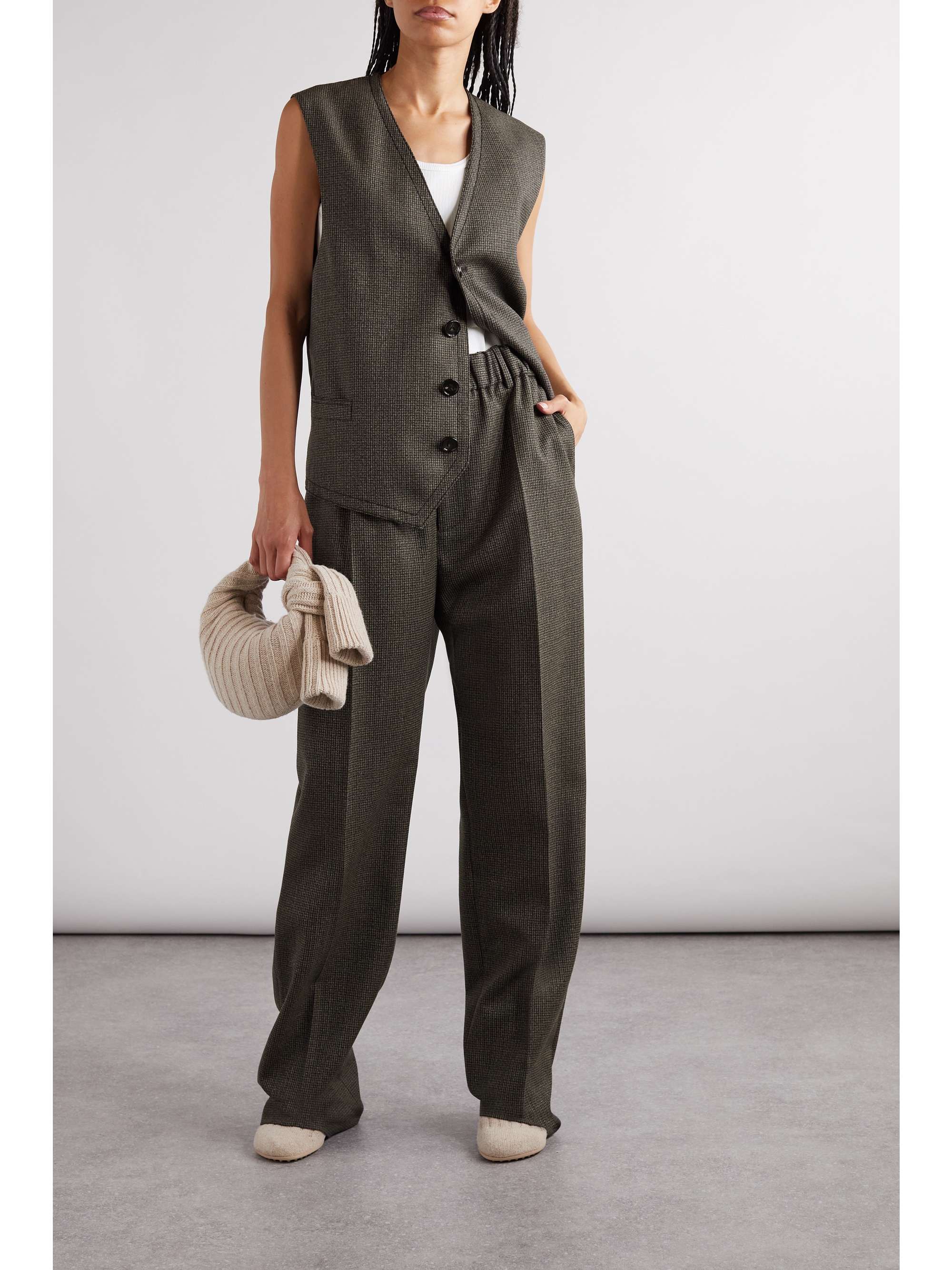 Satin and houndstooth wool-tweed vest view