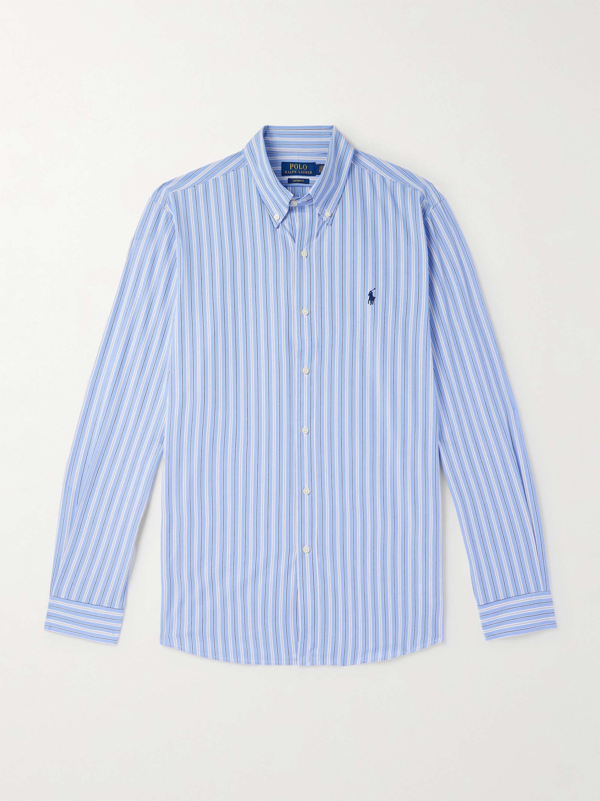 Button-Down Collar Logo-Embroidered Striped Cotton-Blend Shirt view