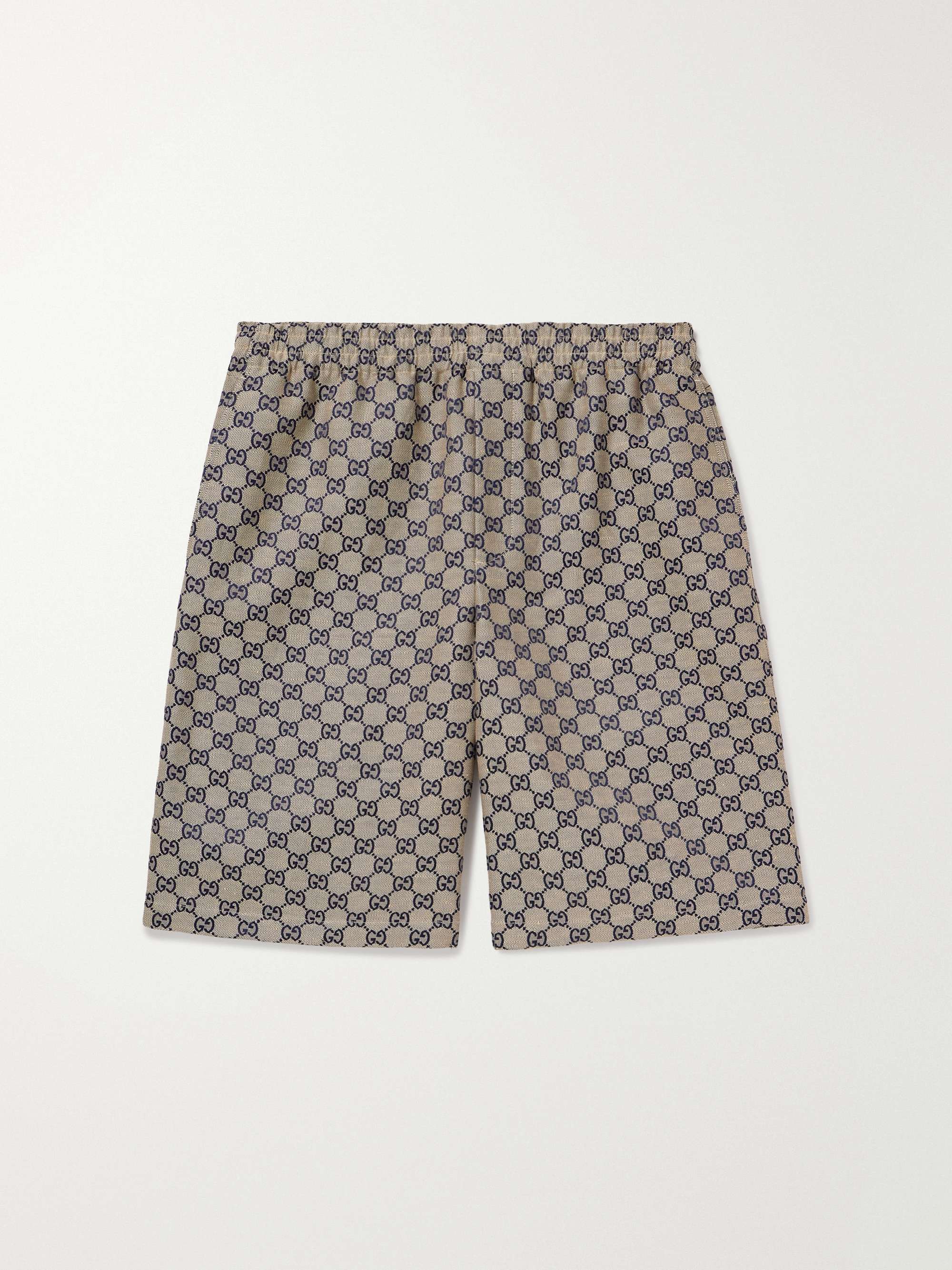 Wide-Leg Monogrammed Linen-Blend Jacquard Shorts view