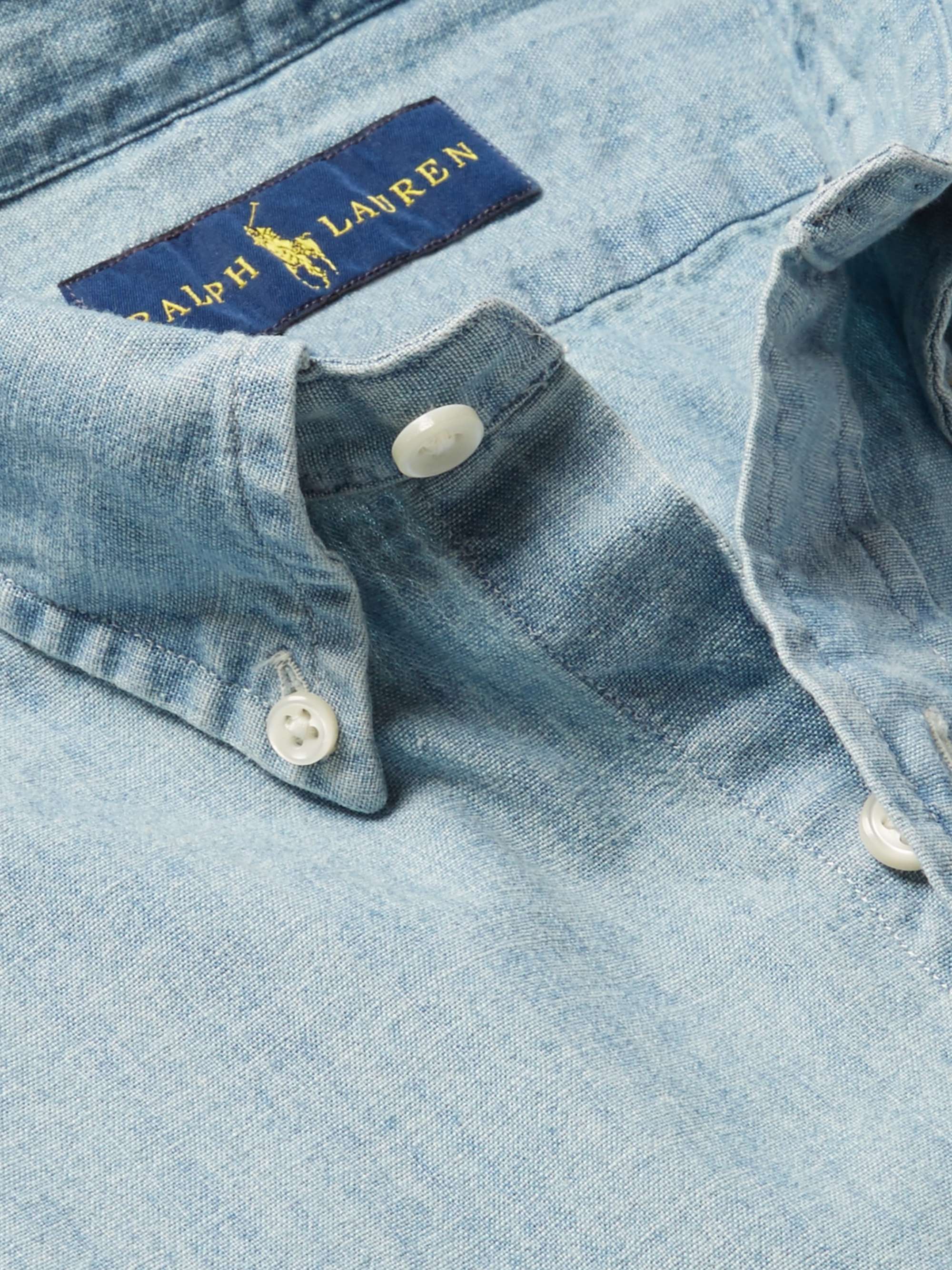 Slim-Fit Washed Cotton-Chambray Shirt view
