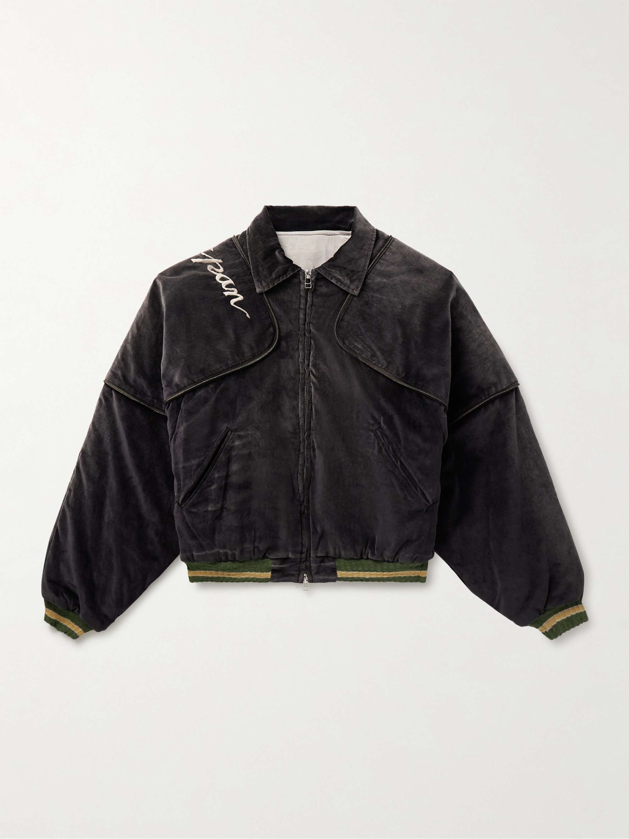 Sham Convertible Embroidered Cotton-Velvet Bomber Jacket view