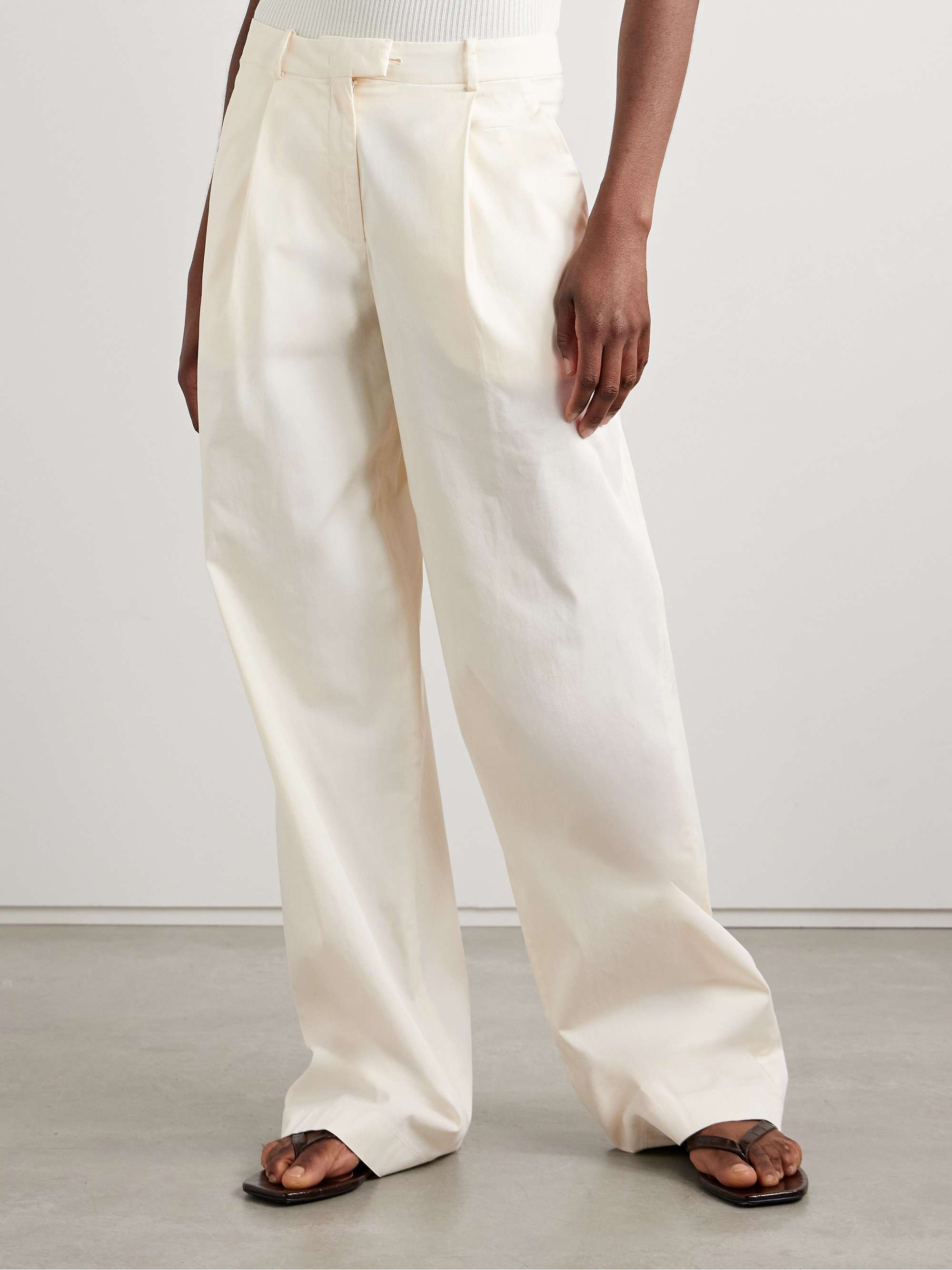 Pleated organic cotton-blend poplin wide-leg pants view